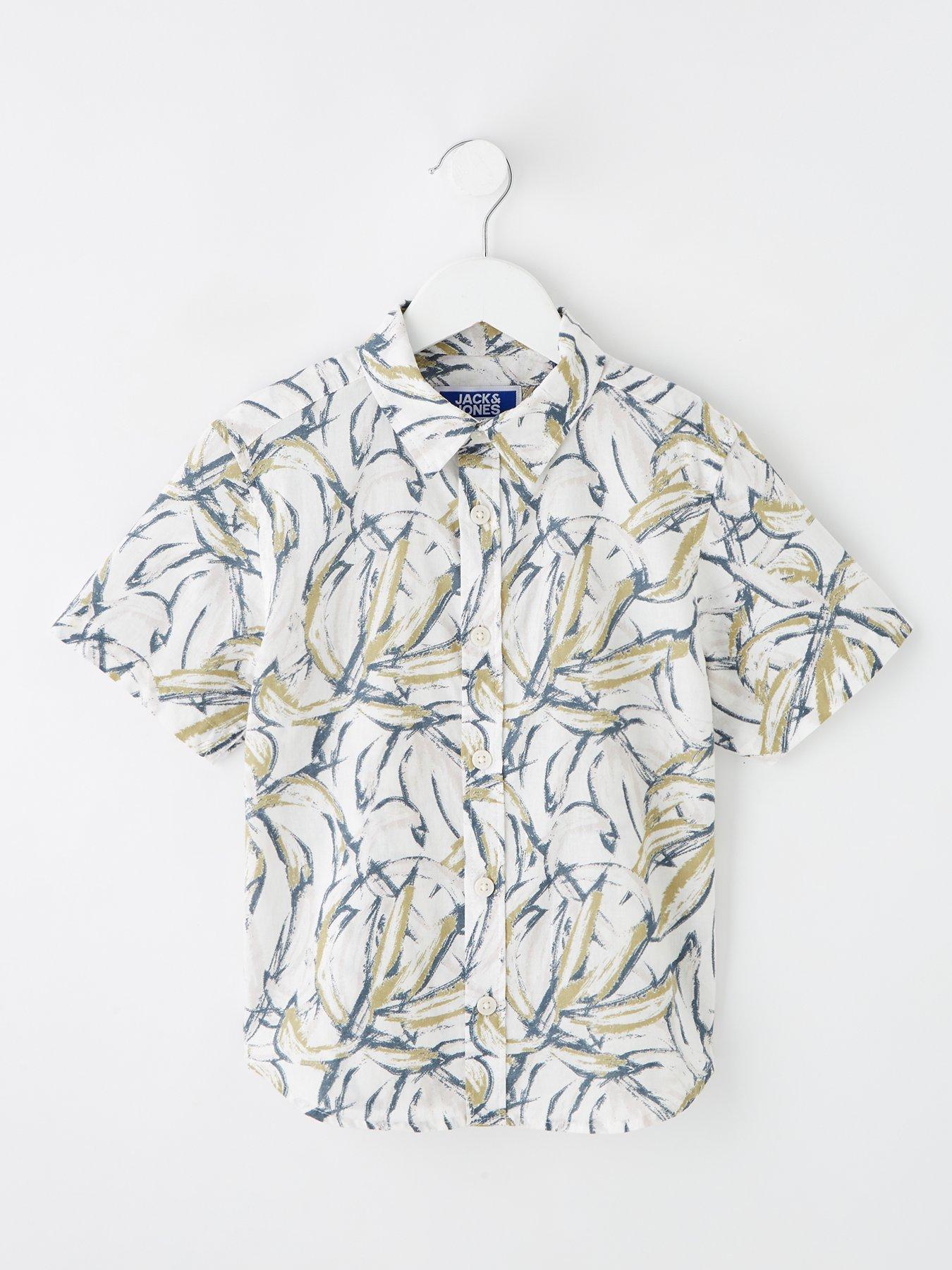 undefined Younger Boys Joshua Printed Short Sleeve Shirt - Cloud Dancer - Cream