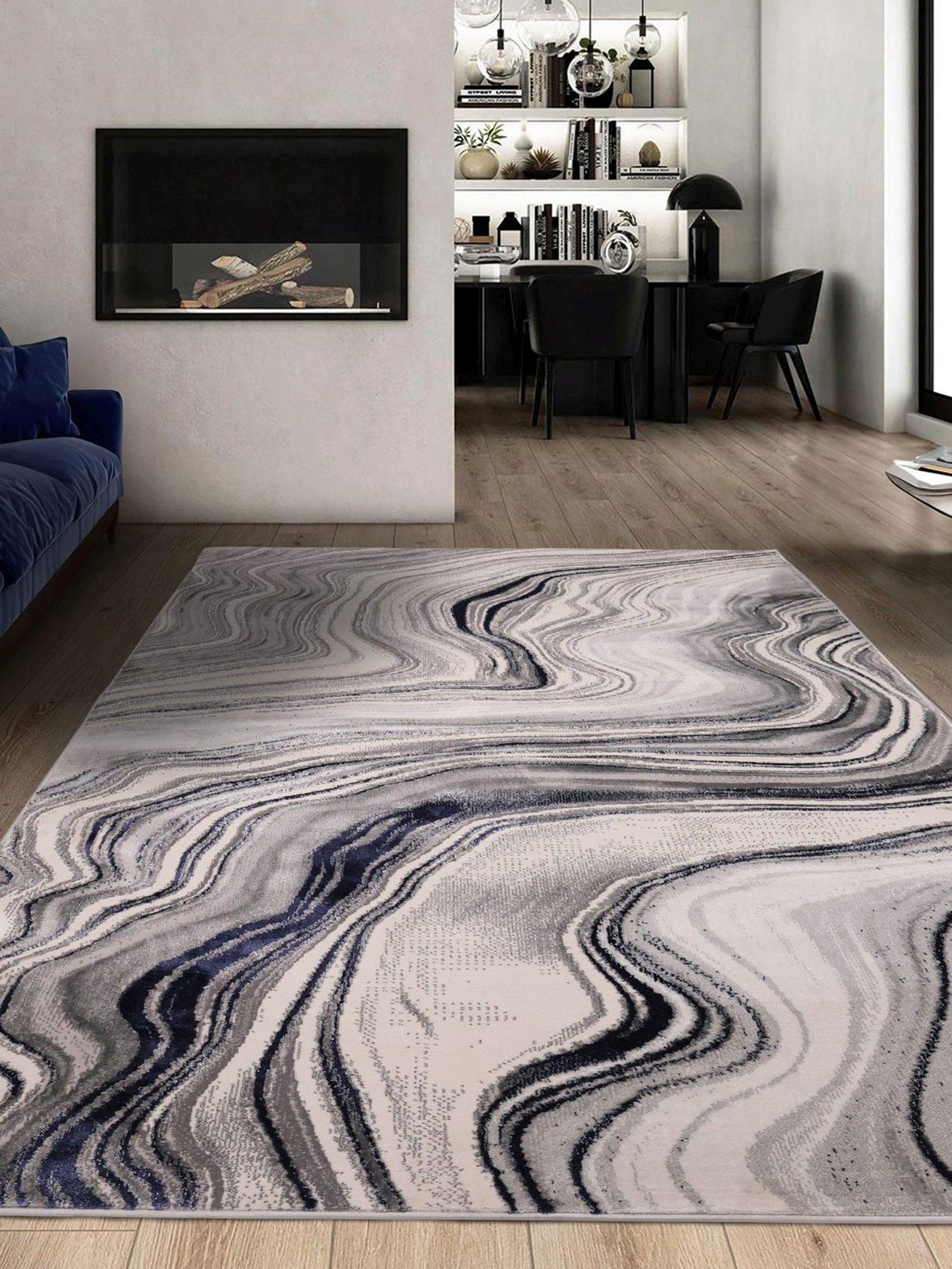 Product photograph of Dusk Wave Navy Rug from very.co.uk