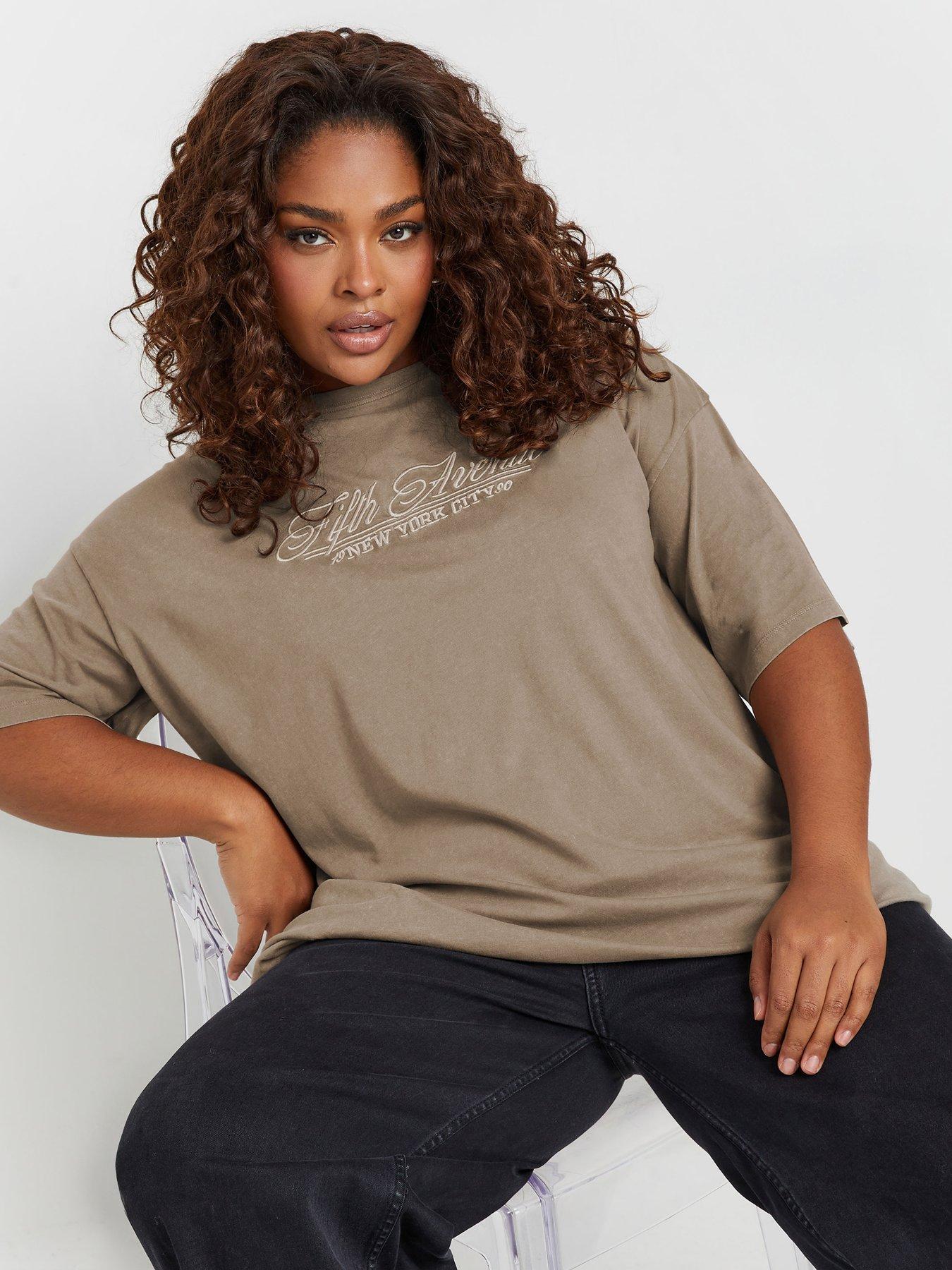 undefined Curve Acid Wash Relaxed T-Shirt - Brown