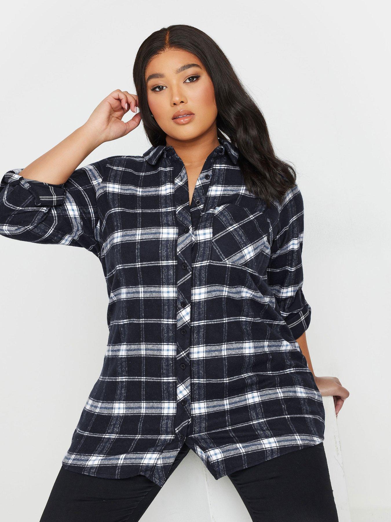 undefined Curve Brushed Check Shirt - Blue
