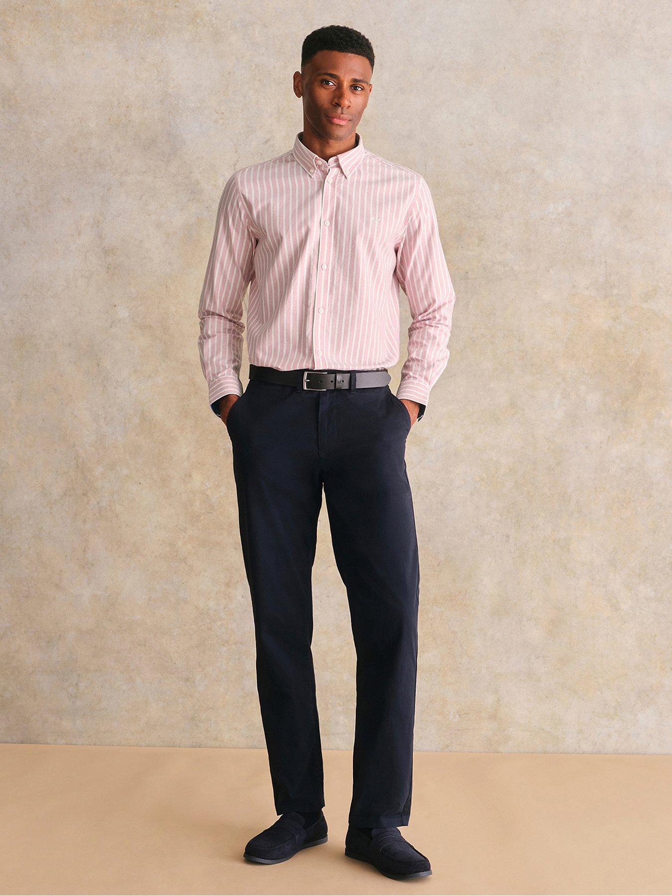 undefined Twin Stripe Long Sleeve Cotton Oxford Shirt - Pink