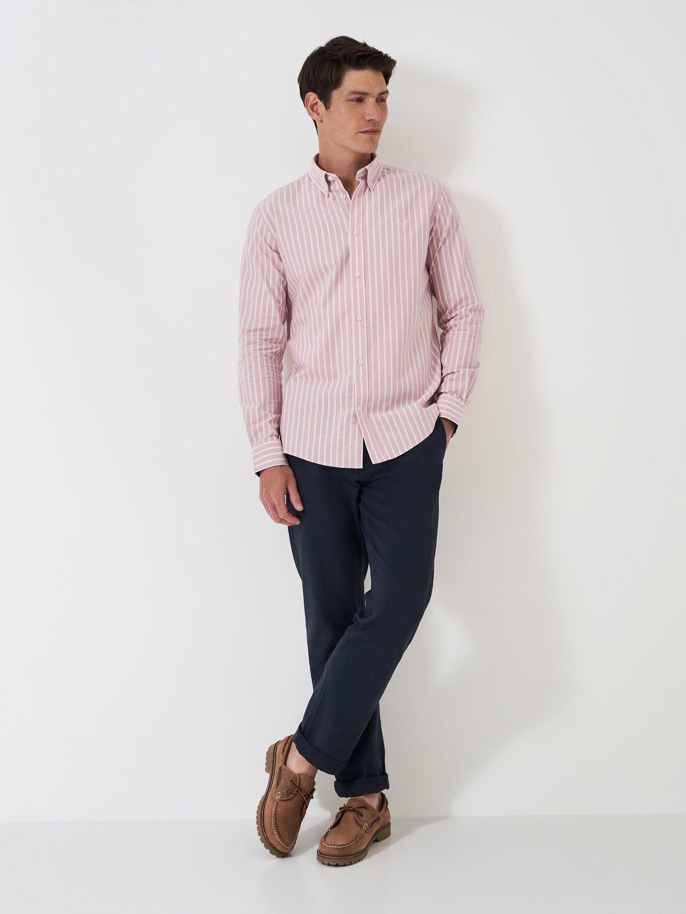 Image 4 of 6 of Crew Clothing Twin Stripe Long Sleeve Cotton Oxford Shirt - Pink