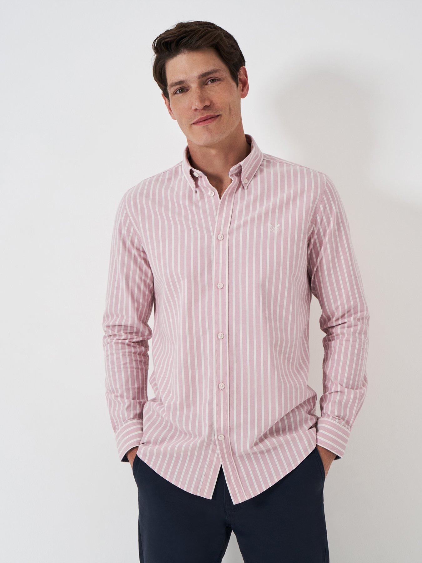 Image 6 of 6 of Crew Clothing Twin Stripe Long Sleeve Cotton Oxford Shirt - Pink