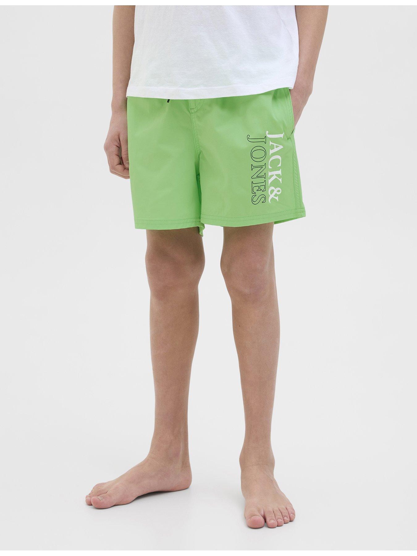 Image 3 of 6 of Jack & Jones Junior Boys Maui Double Logo Swim Shorts - Green