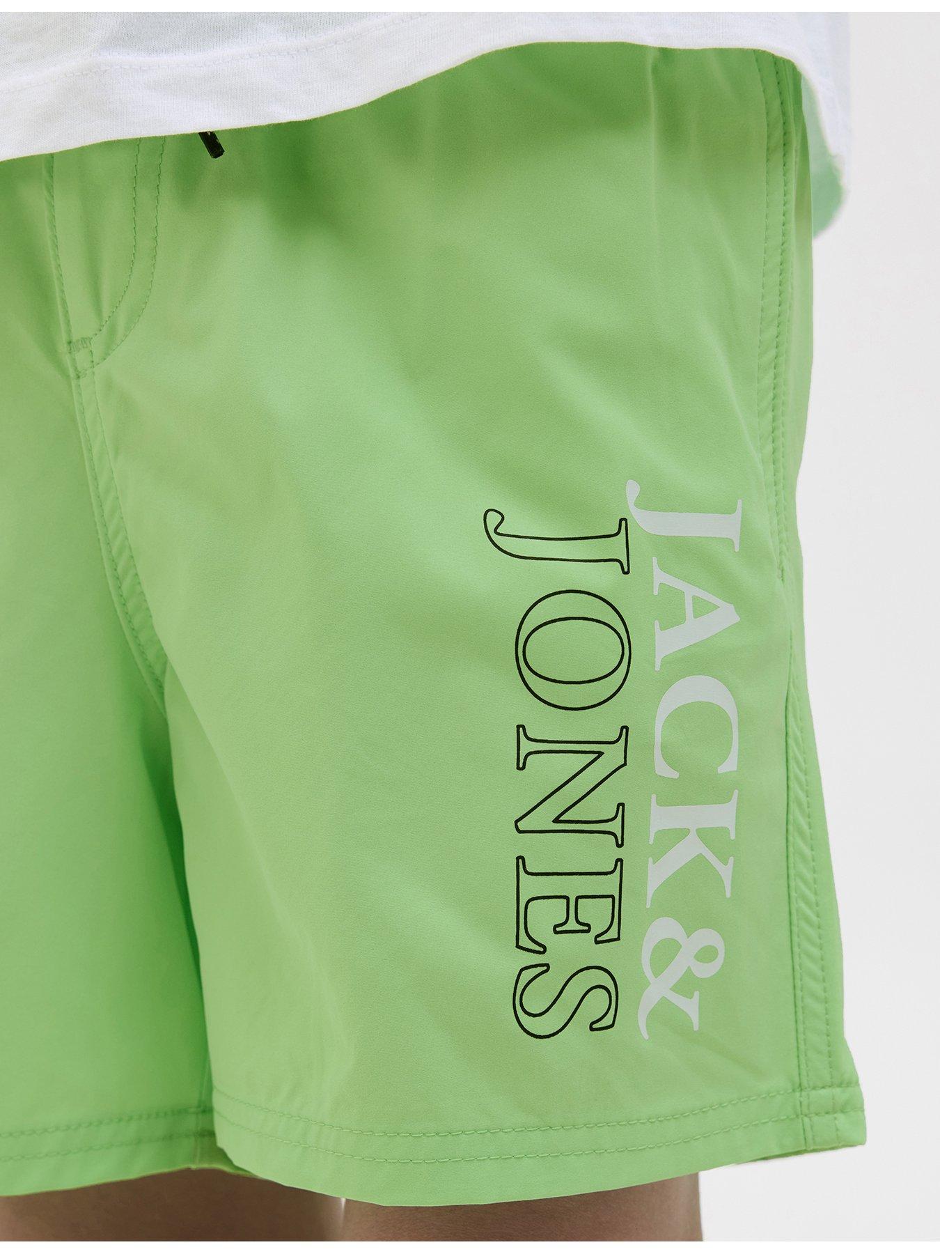 Image 4 of 6 of Jack & Jones Junior Boys Maui Double Logo Swim Shorts - Green