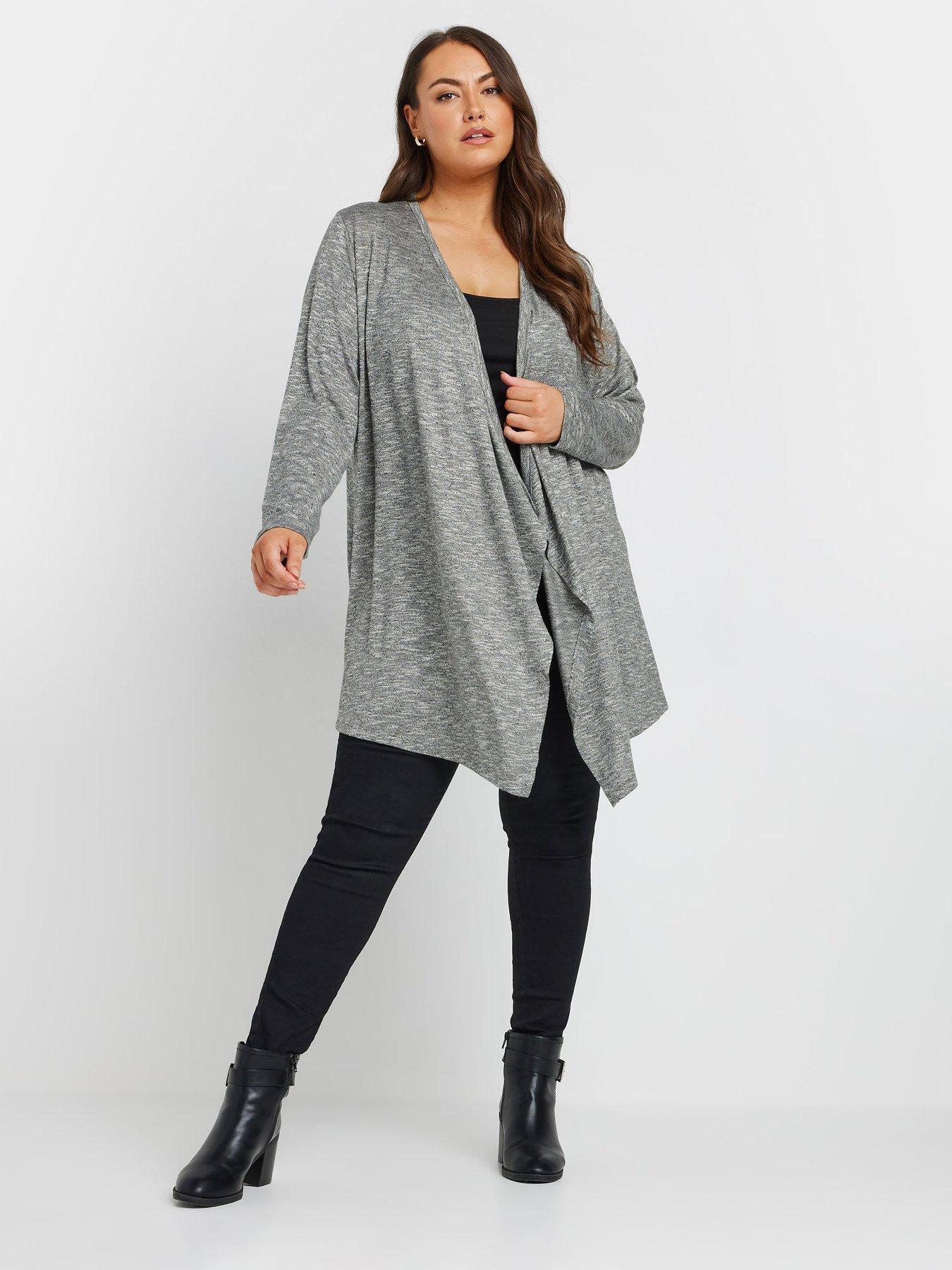 Image 3 of 4 of Yours Curve Waterfall Soft Touch Cardigan - Grey