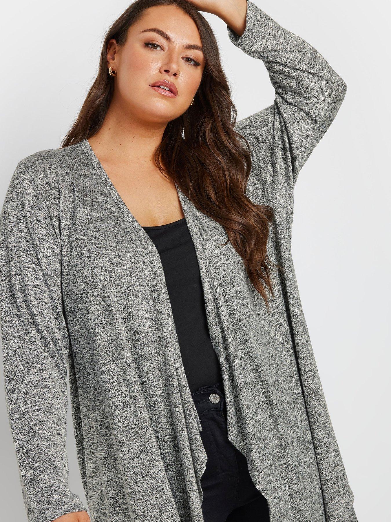 Image 4 of 4 of Yours Curve Waterfall Soft Touch Cardigan - Grey