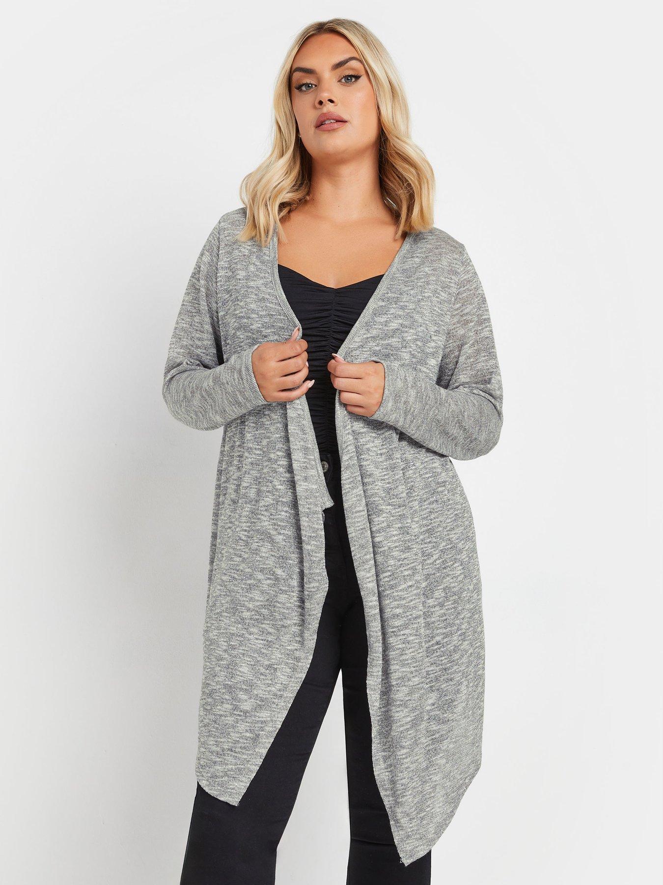 undefined Curve Waterfall Metallic Cardigan - Grey