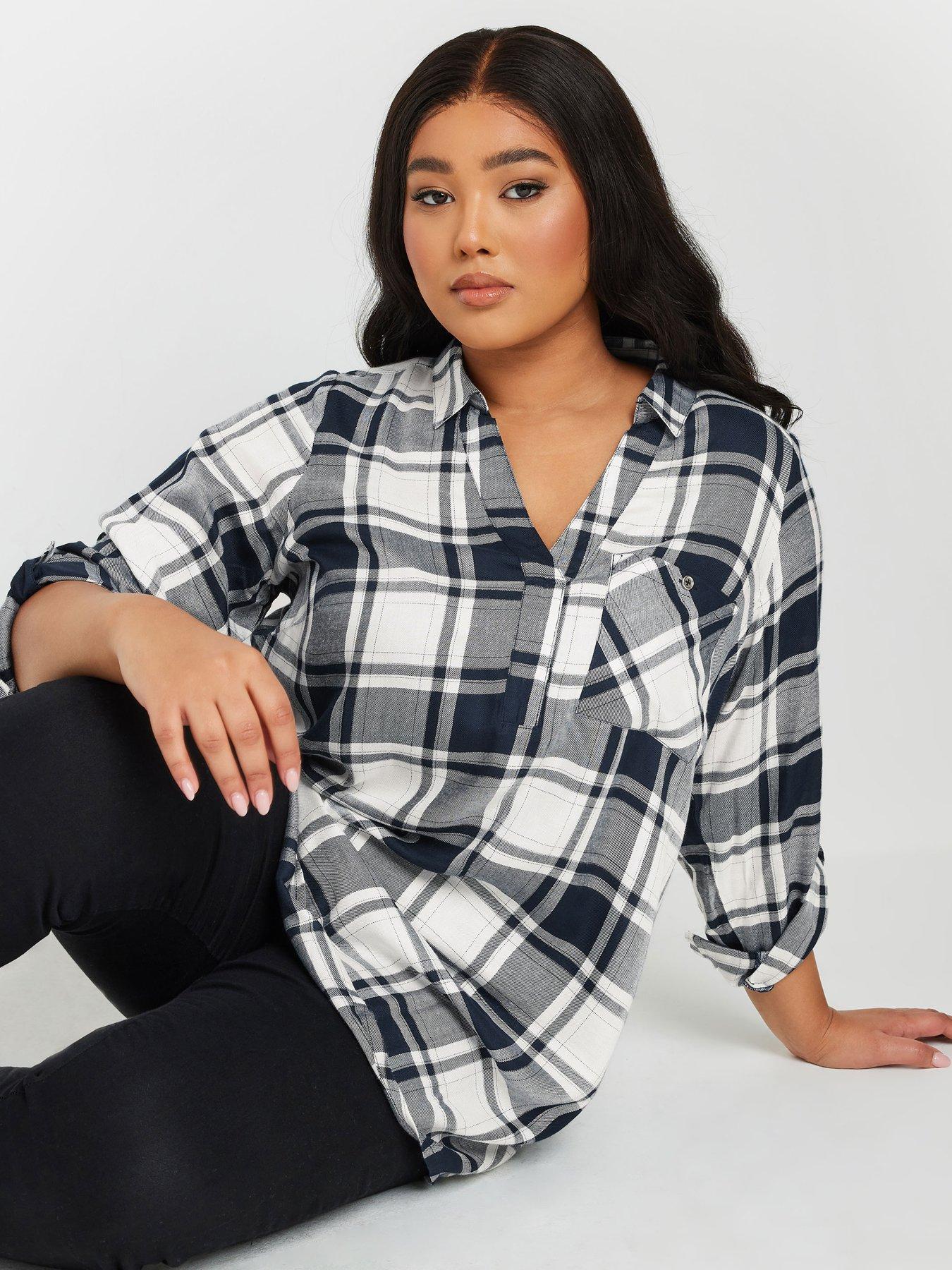 undefined Curve Overhead Checked Shirt - Navy Blue