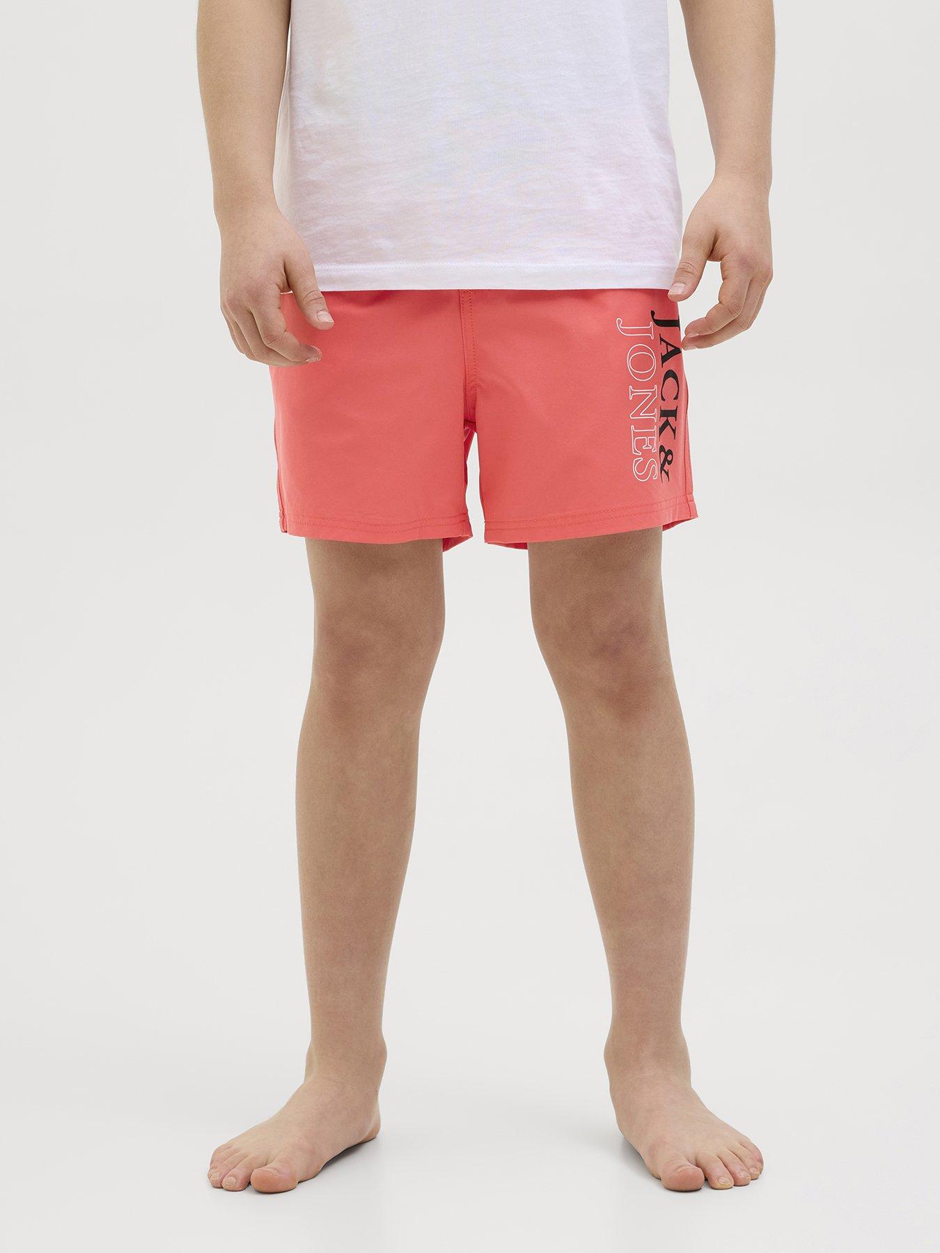 Image 2 of 6 of Jack & Jones Junior Boys Maui Double Logo Swim Shorts - Hot Coral