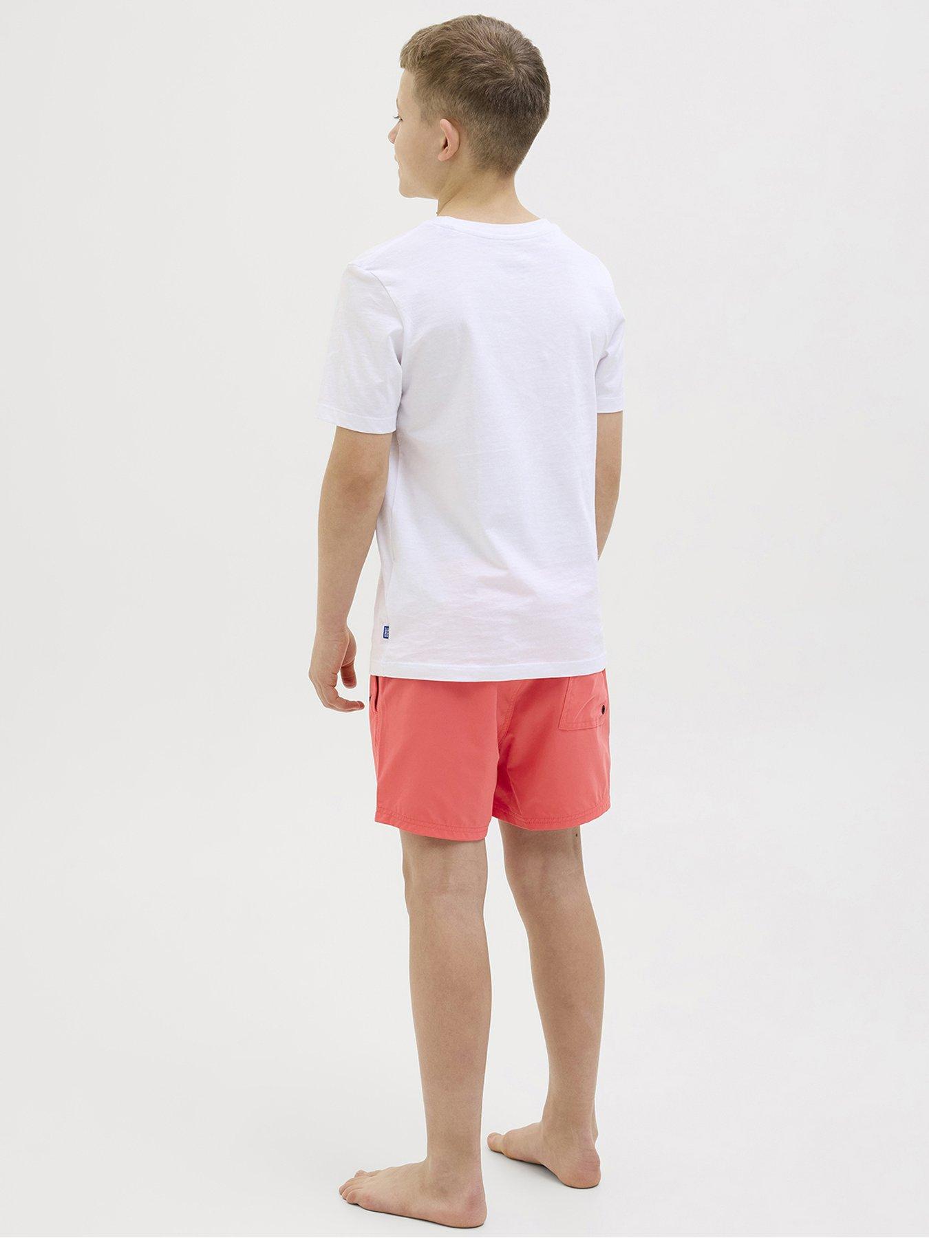 Image 3 of 6 of Jack & Jones Junior Boys Maui Double Logo Swim Shorts - Hot Coral