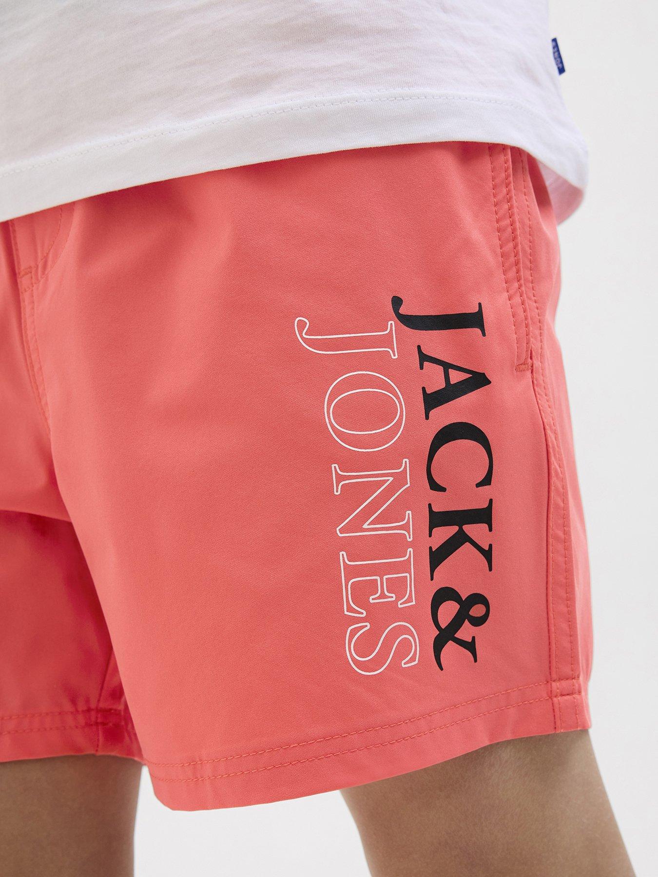 Image 4 of 6 of Jack & Jones Junior Boys Maui Double Logo Swim Shorts - Hot Coral