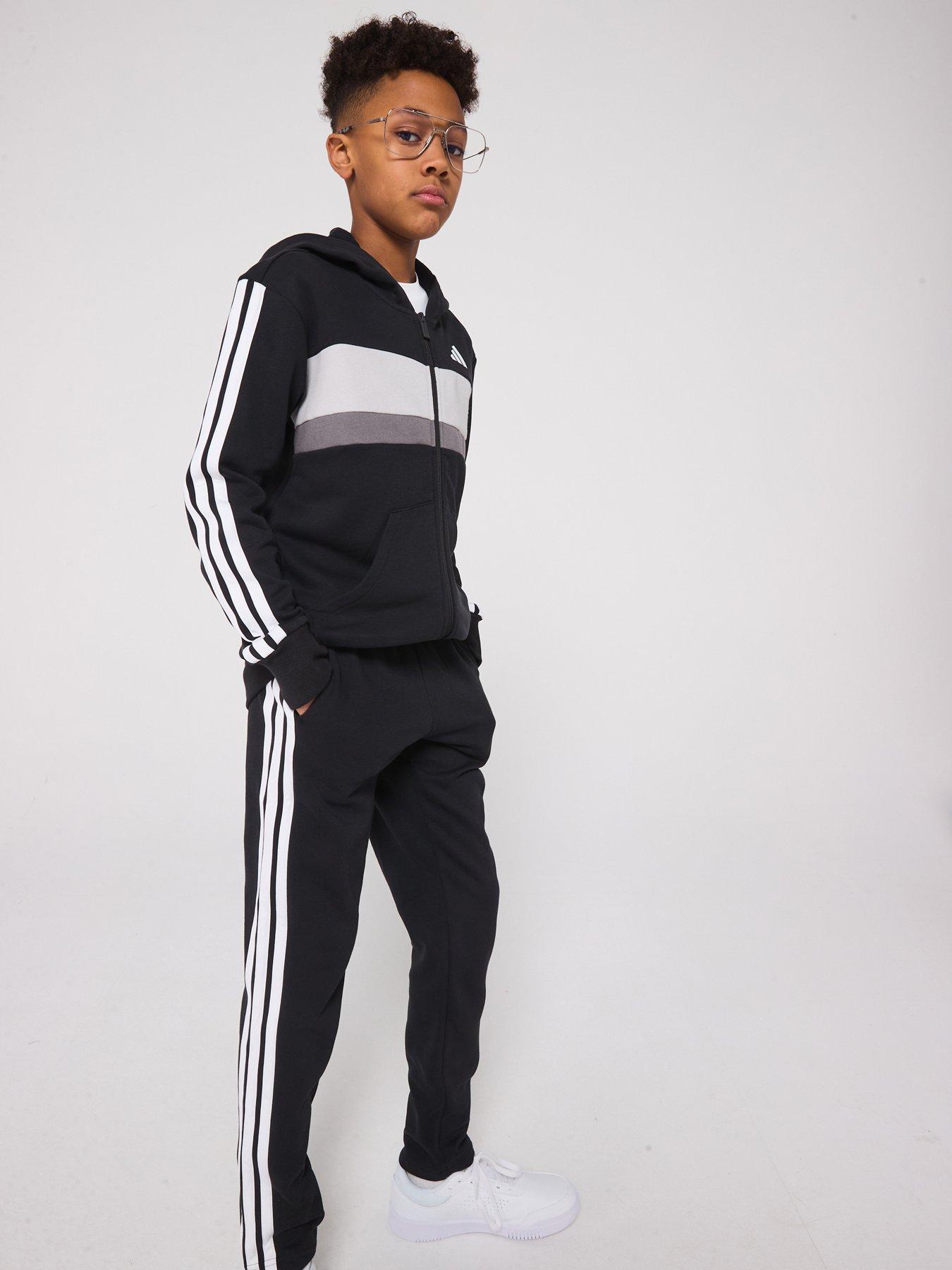 undefined Junior Boys Seasonal Essentials Tiberio 3-Stripes Fleece Track Suit  - Black