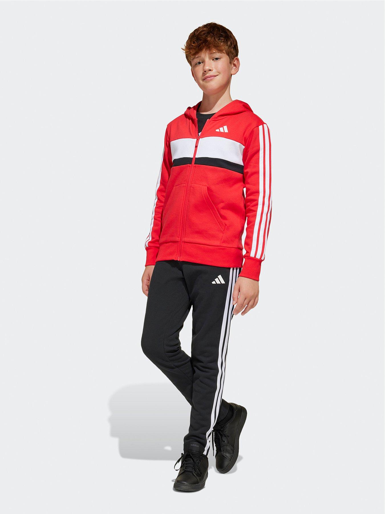 undefined Junior Boys Seasonal Essentials Tiberio 3-Stripes Fleece Track Suit  - Red
