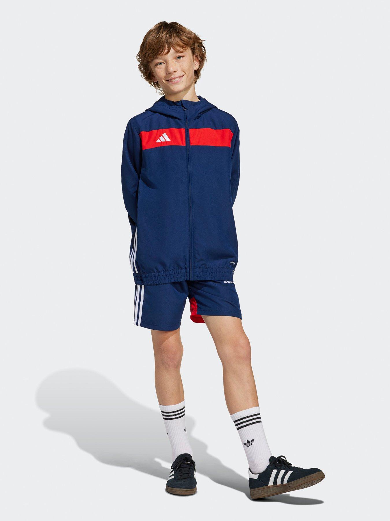 Image 3 of 5 of adidas Youth Tiro Essentials Woven Hoody - Navy/Red