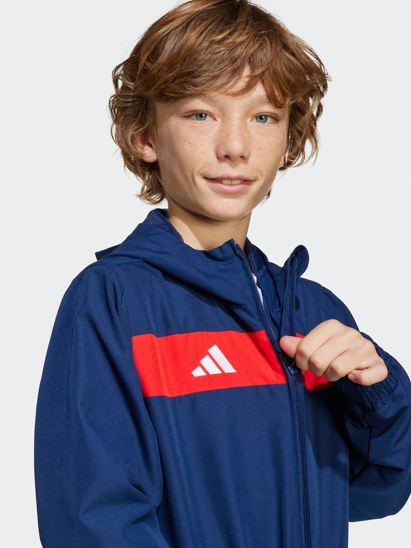 Image 4 of 5 of adidas Youth Tiro Essentials Woven Hoody - Navy/Red