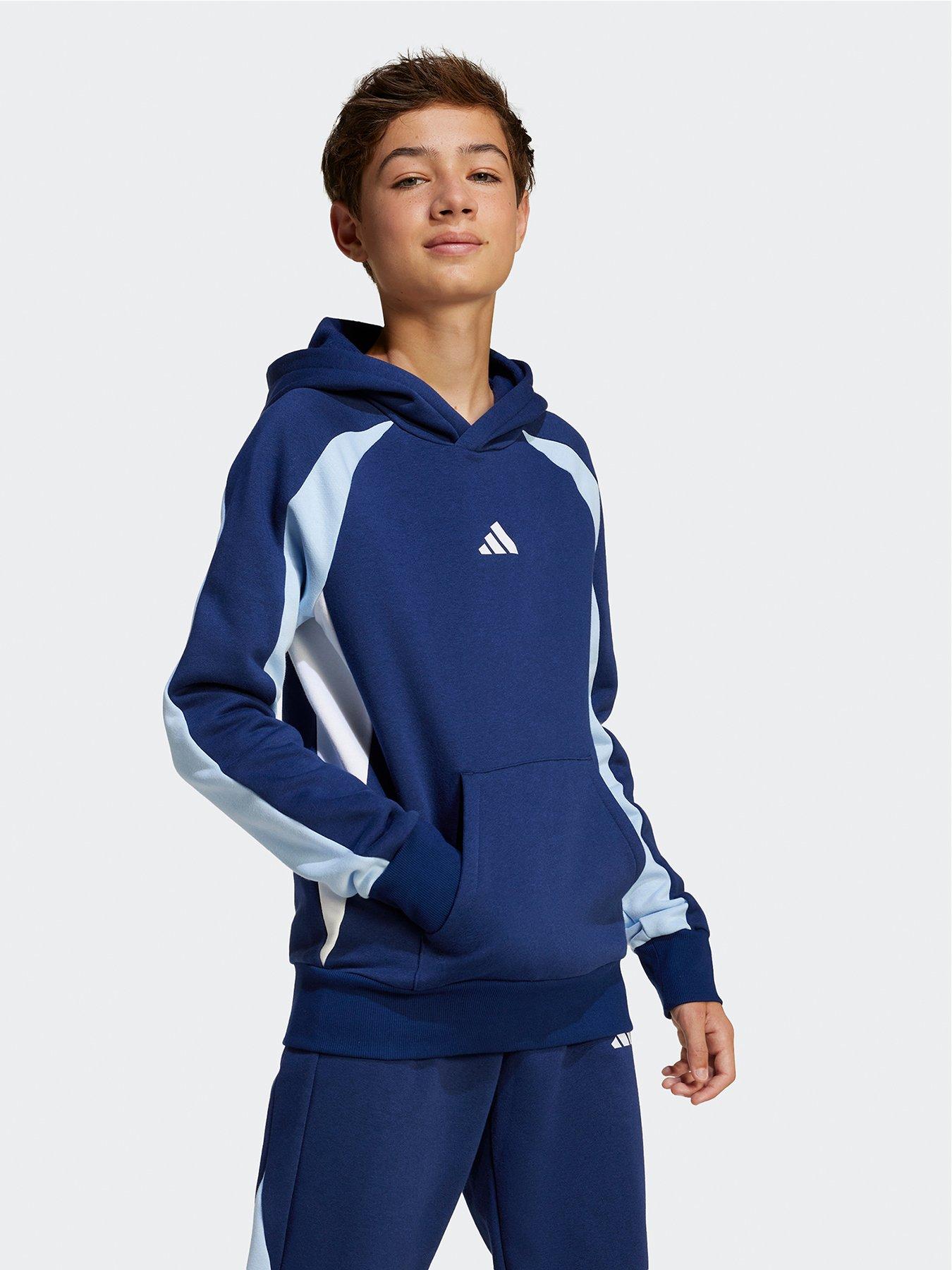 undefined Junior Boys Seasonal Essentials Colorblock Fleece Hoodie - Blue - Dark Blue/Glow Blue/White