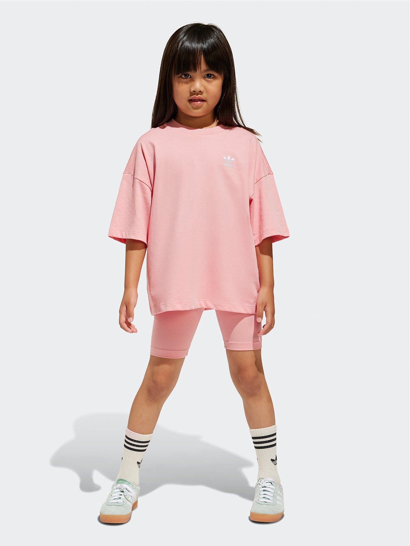 undefined Kids Girls Cycling Shorts And T-shirt Set - Pink