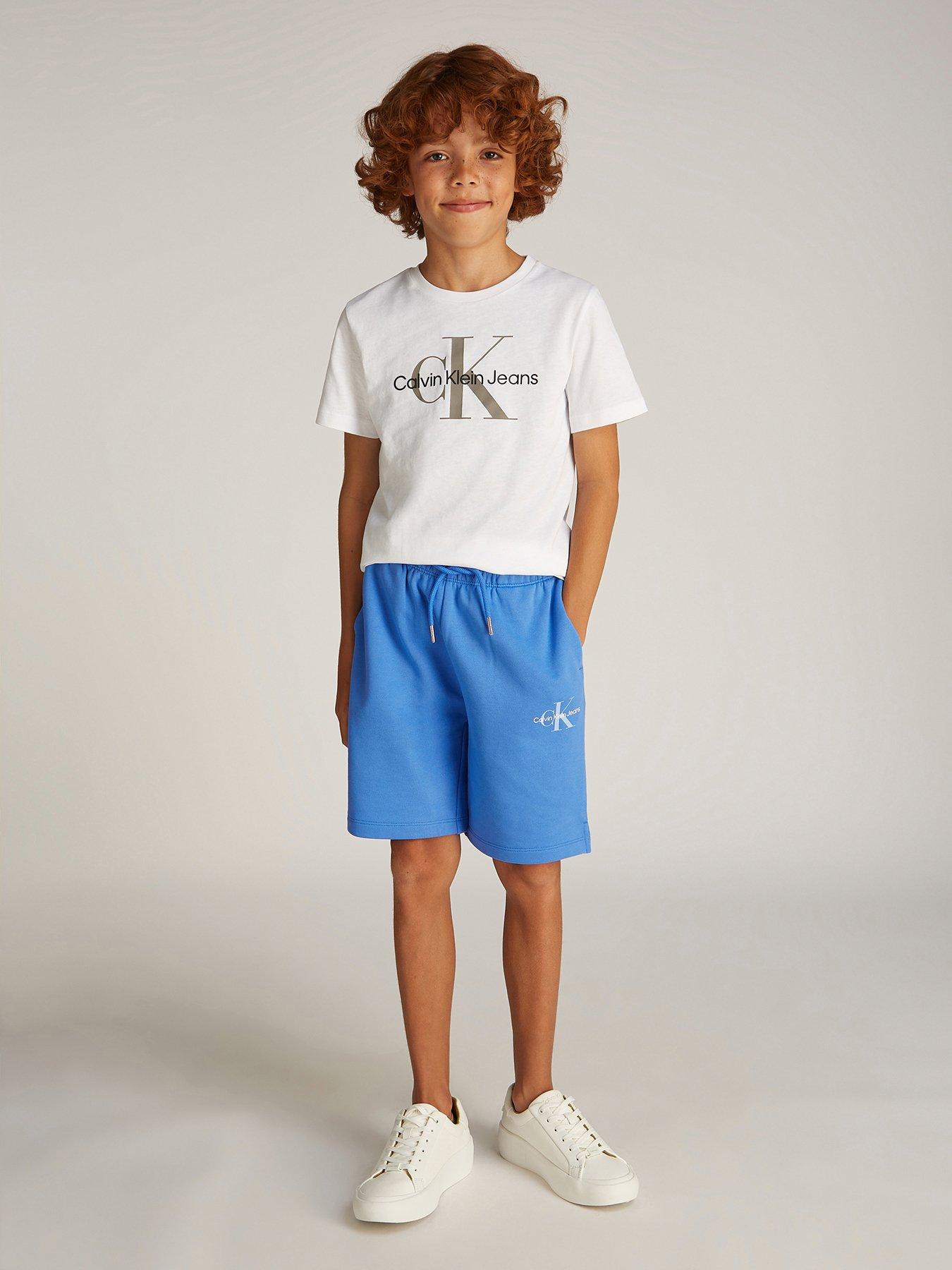undefined Kids Monogram Relaxed Short - Blue