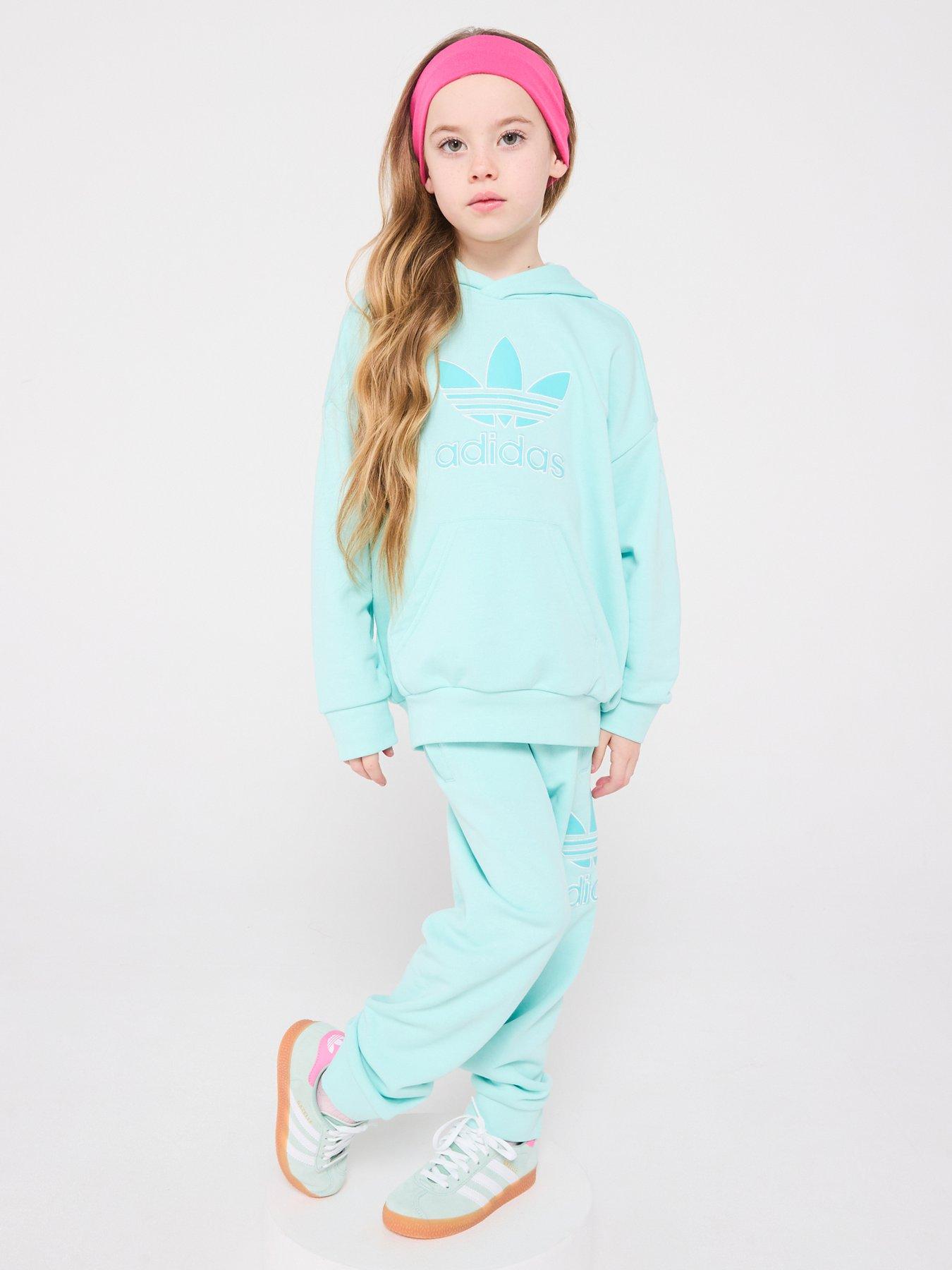 adidas Originals Girls Unisex Big Logo Hoodie Set Kids Turquoise