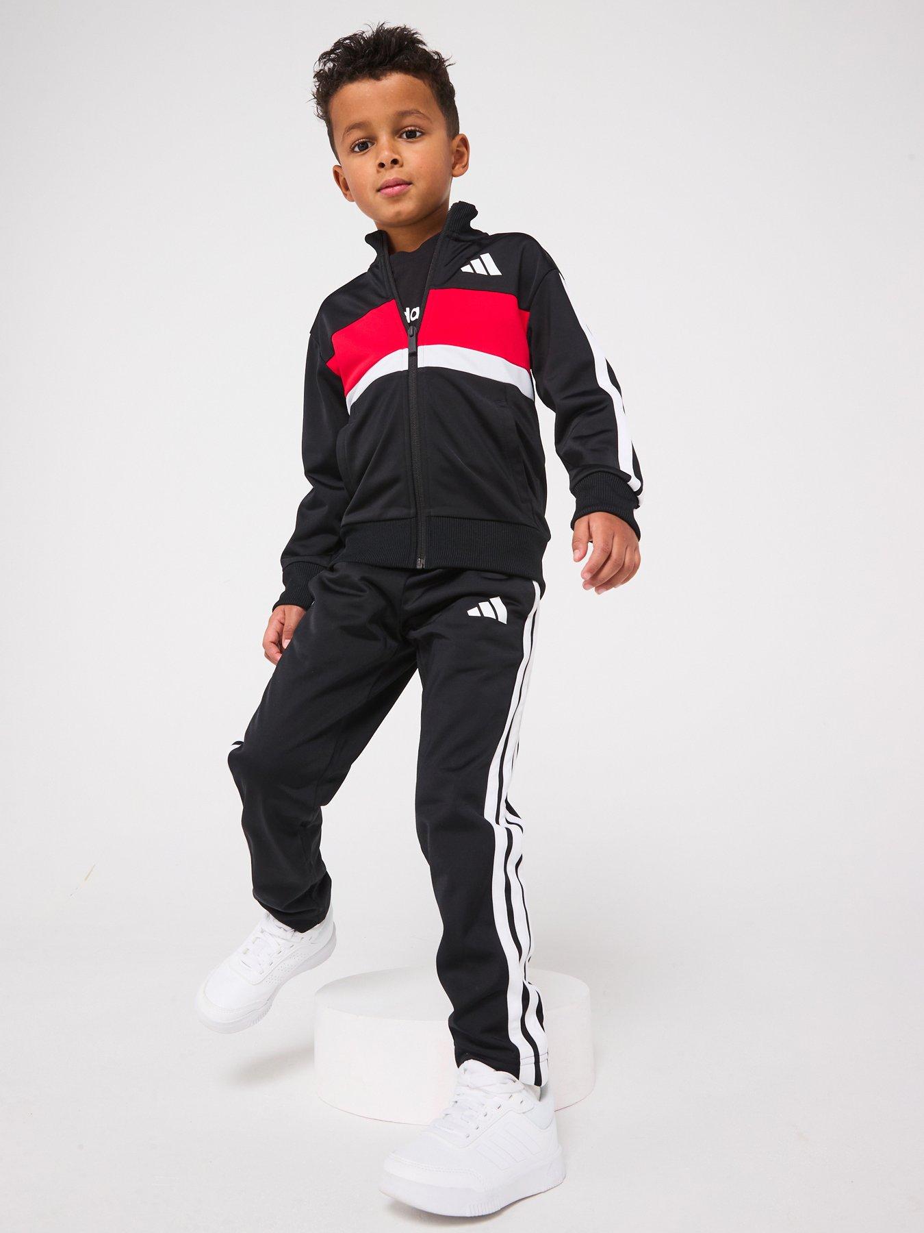 adidas Sportswear Kids Boys Essentials 3 Stripe Tracksuit, Black, Size 6-7 Years