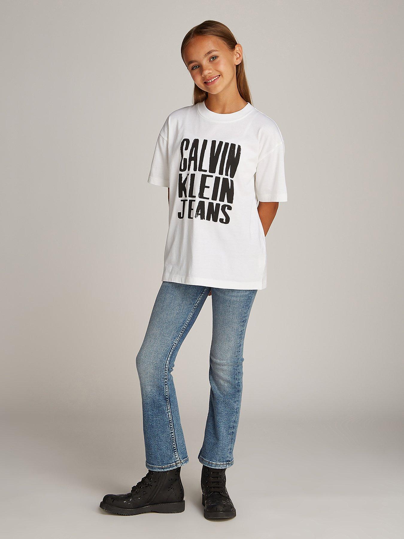 undefined Girls Bold CKJ Logo Short Sleeve T-Shirt - White