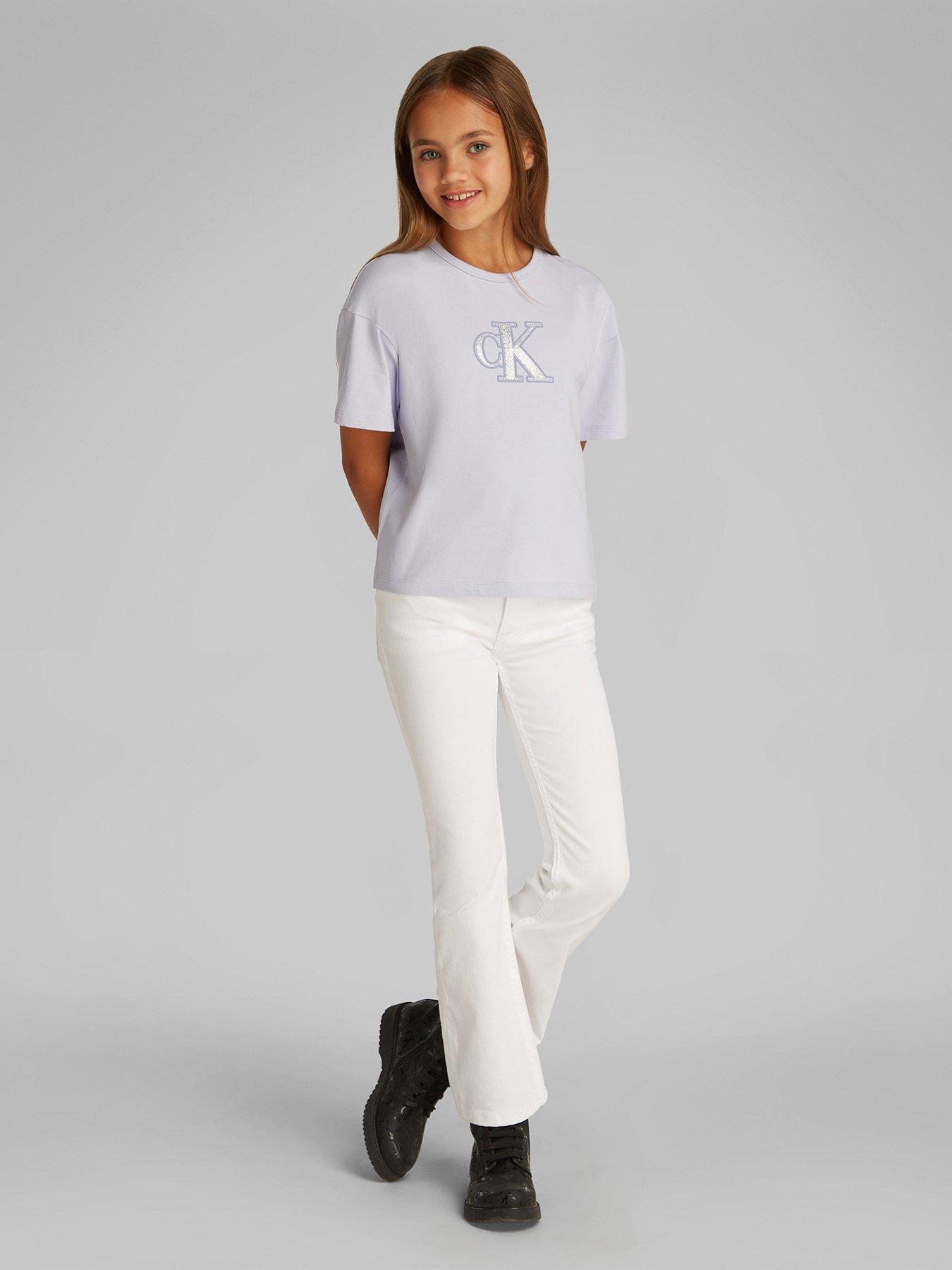 Calvin Klein Jeans Girls Metallic CK Short Sleeve T-Shirt - Purple