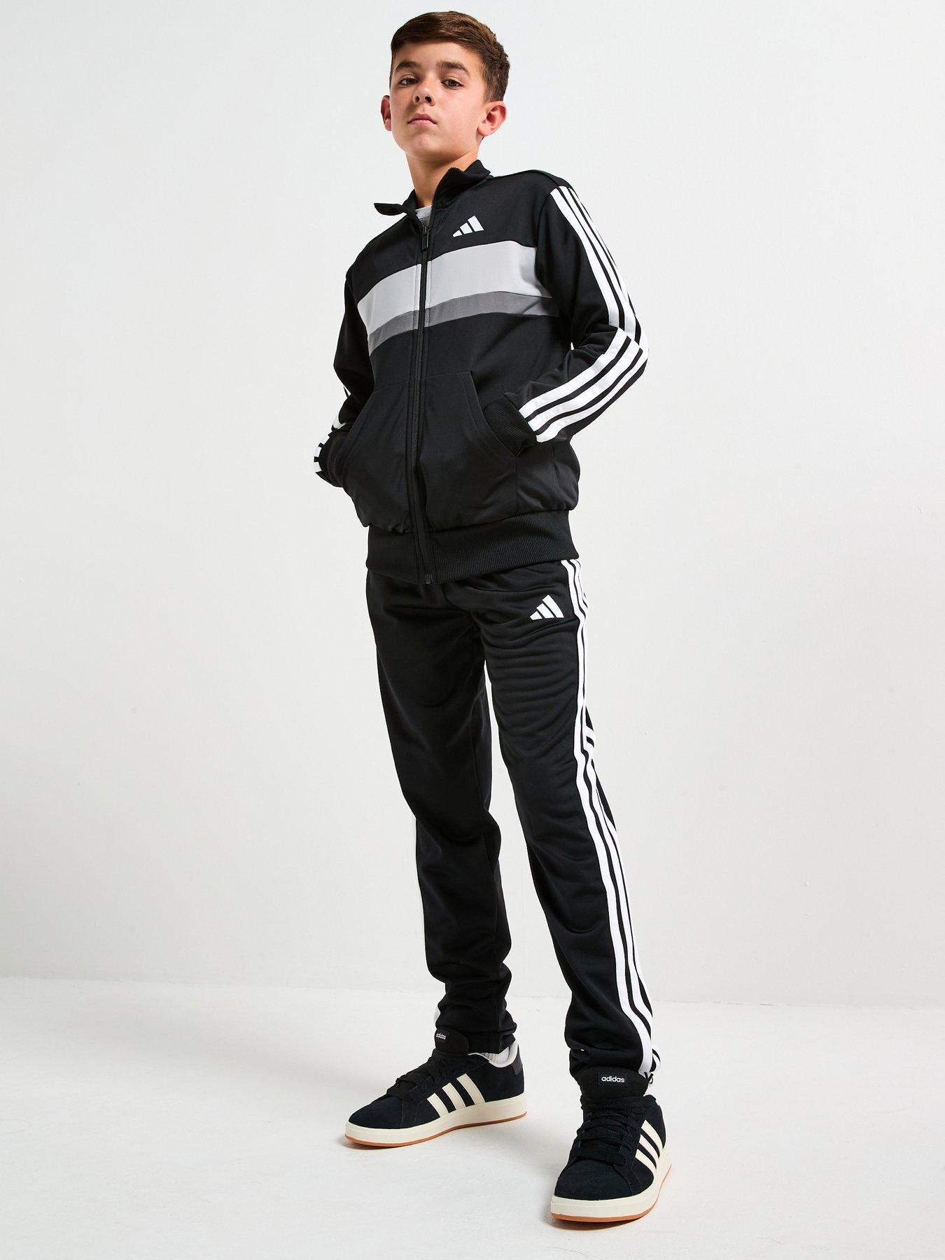 adidas Sportswear Junior Boys Seasonal Essentials Tiberio 3-Stripes Tricot Track Suit - Black