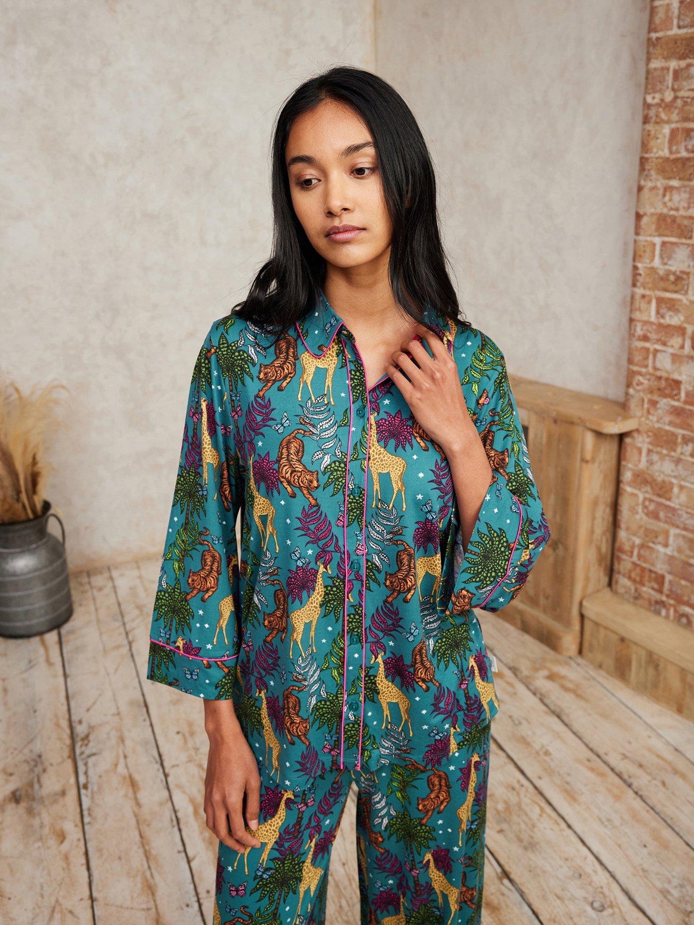 undefined Poly 3/4 Sleeve Button Down With Wide Leg Bottoms - Multi