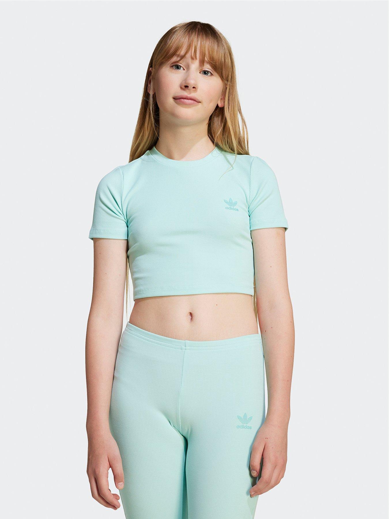 undefined Junior Girls Ribbed Crop T-Shirt - Semi Flash Aqua