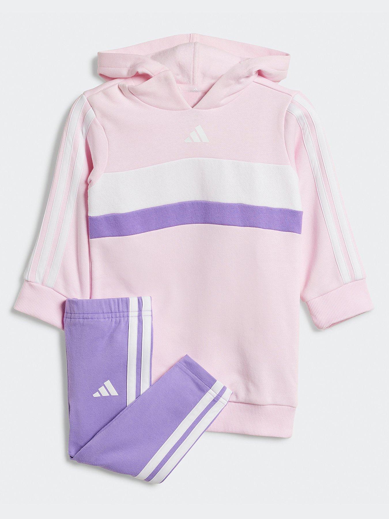 Image 1 of 5 of adidas Sportswear Unisex GirlsSeasonal Essentials Tiberio 3-Stripes Fleece Leggings Set  - Pink