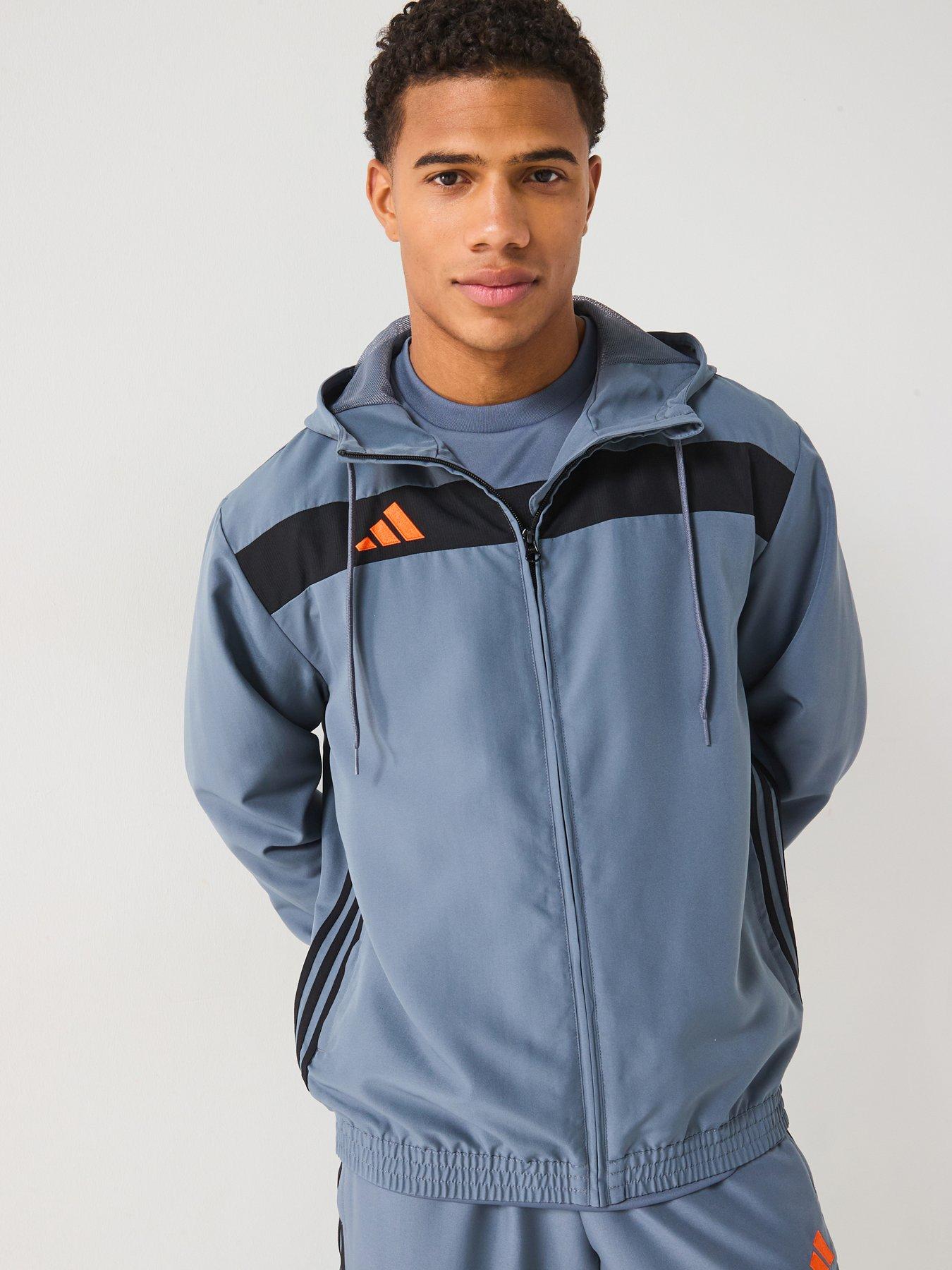 undefined Mens Tiro Essentials Woven Hoody - Grey/orange
