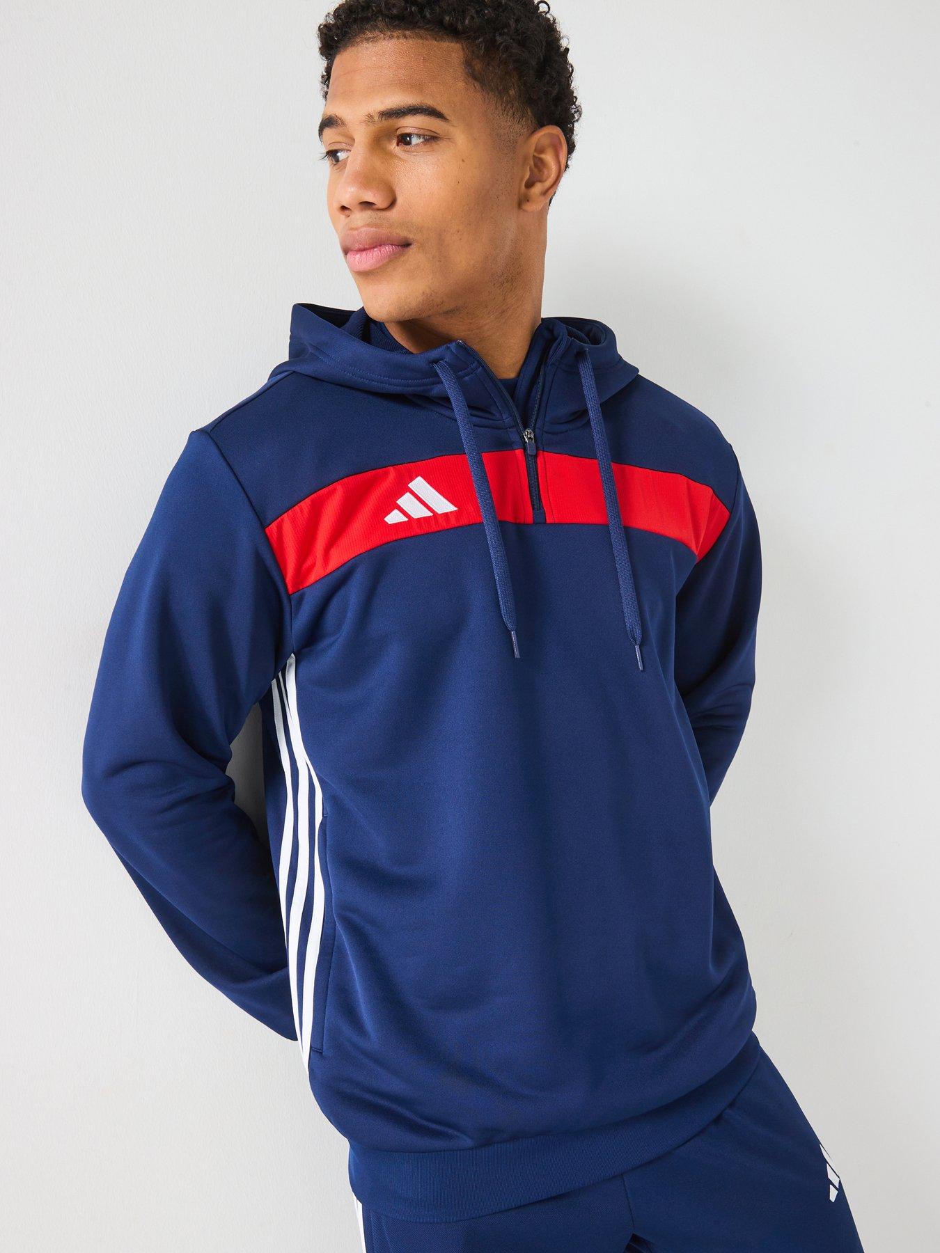 adidas Mens Tiro Essentials 1/4 Zip Hoodie, Navblu/Red, Size Xs, Men