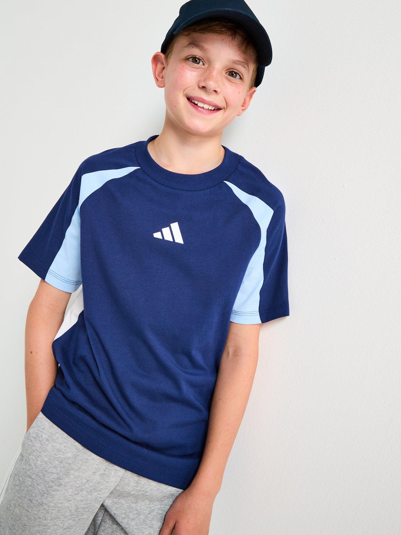 undefined Junior Boys Seasonal Essentials Colorblock T-Shirt - Dark Blue/Glow Blue/White