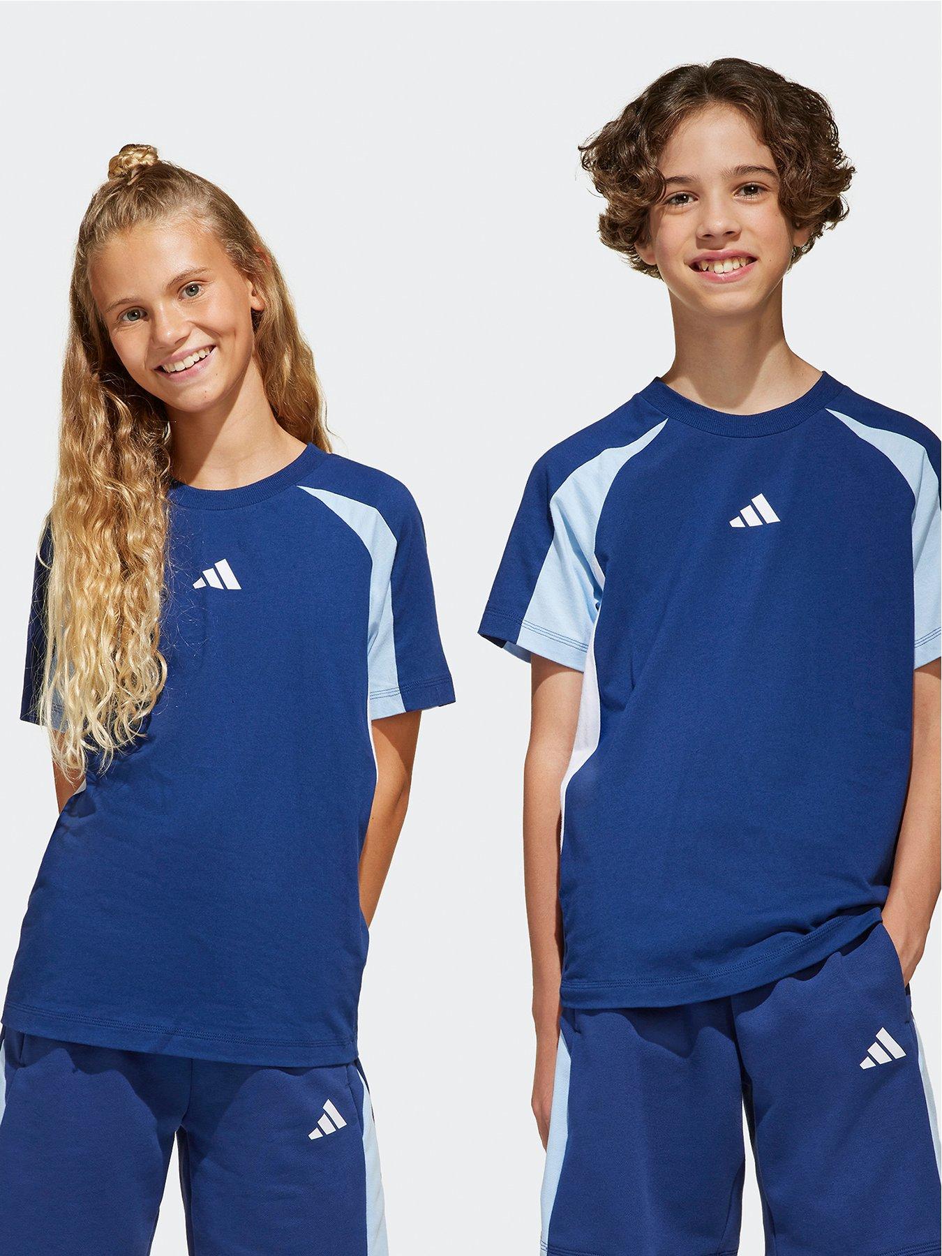 undefined Junior Boys Seasonal Essentials Colorblock T-Shirt - Dark Blue/Glow Blue/White