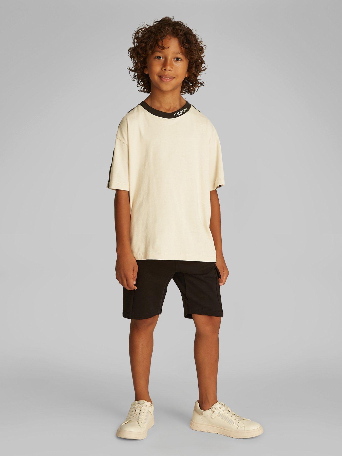 undefined Boys Embroidered Tape Short Sleeve T-Shirt - Beige