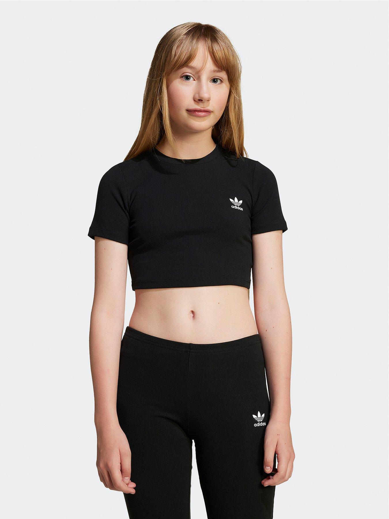 undefined Junior Girls Ribbed Crop T-shirt - Black