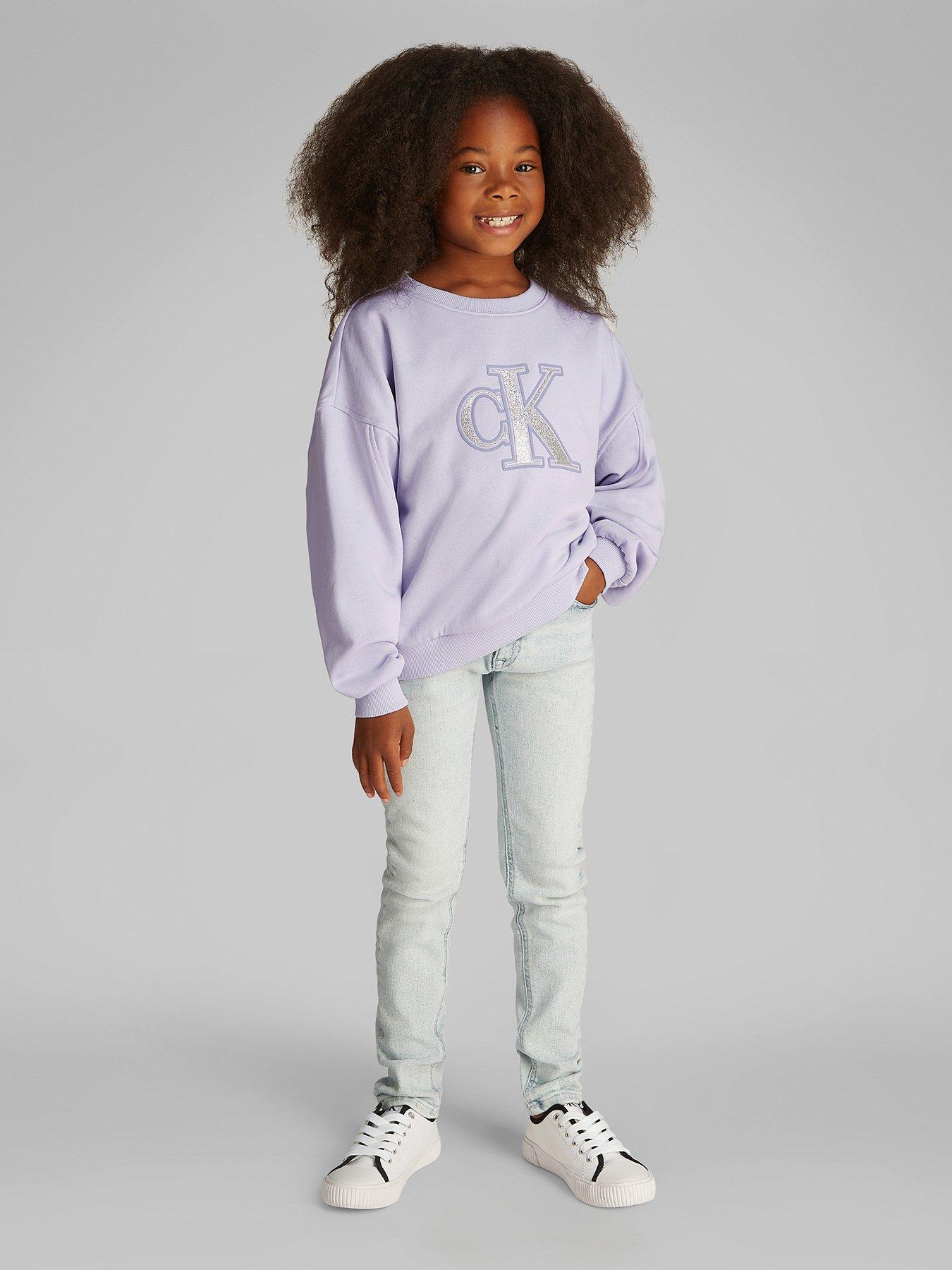 undefined Girls Metallic CK Crew Neck Sweatshirt - Purple