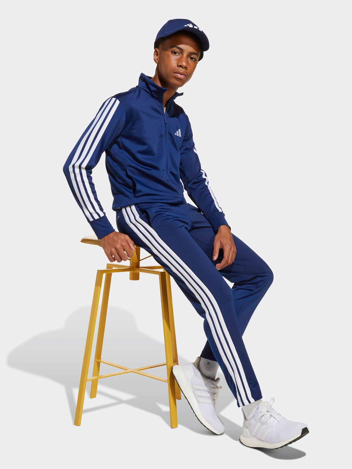 adidas Sportswear Junior Boys Essentials Climacool Track Suit, Dark Blue/White, Size 13-14 Years