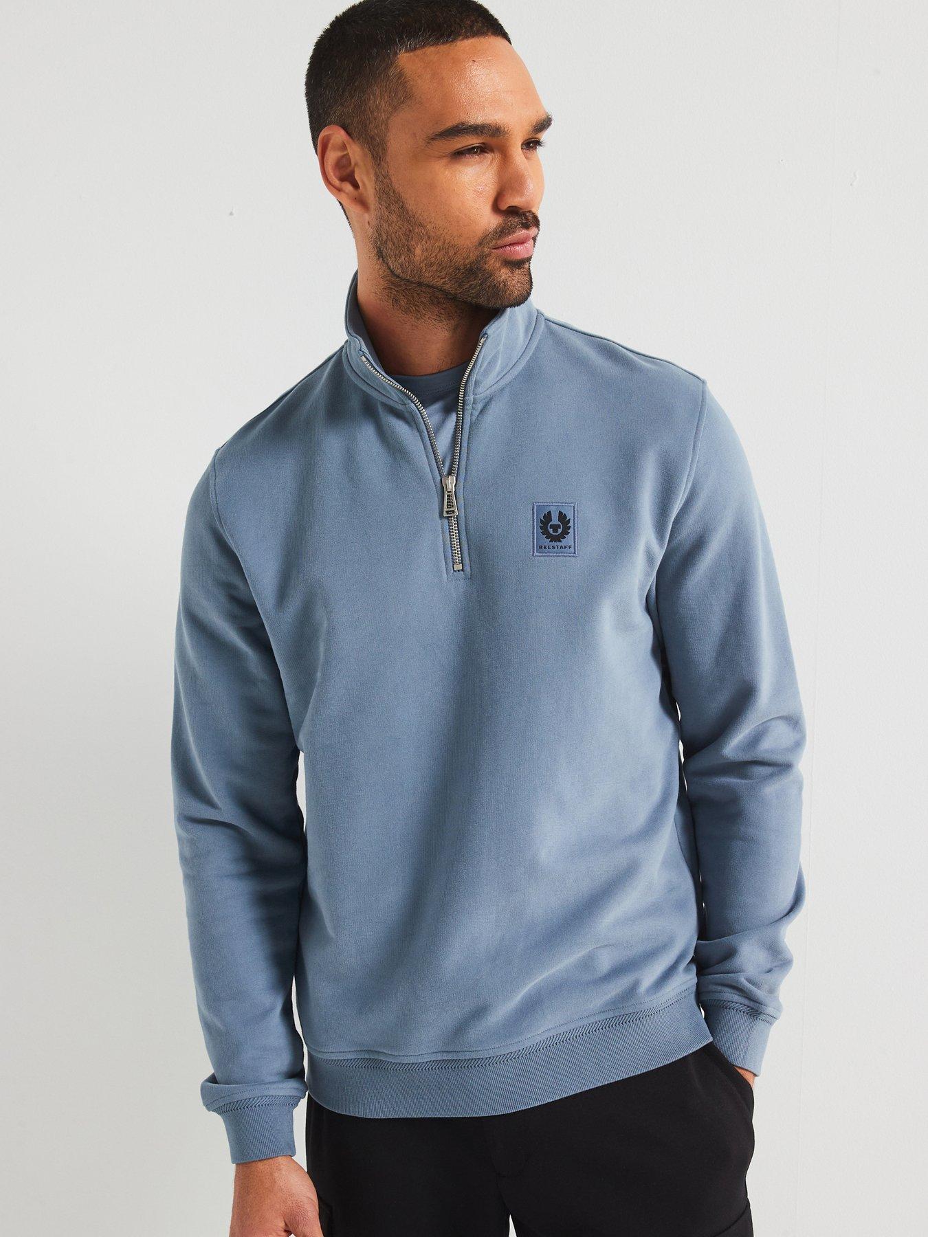 undefined Left Chest Patch Logo Regular Fit 1/4 Zip Sweater - Light Blue