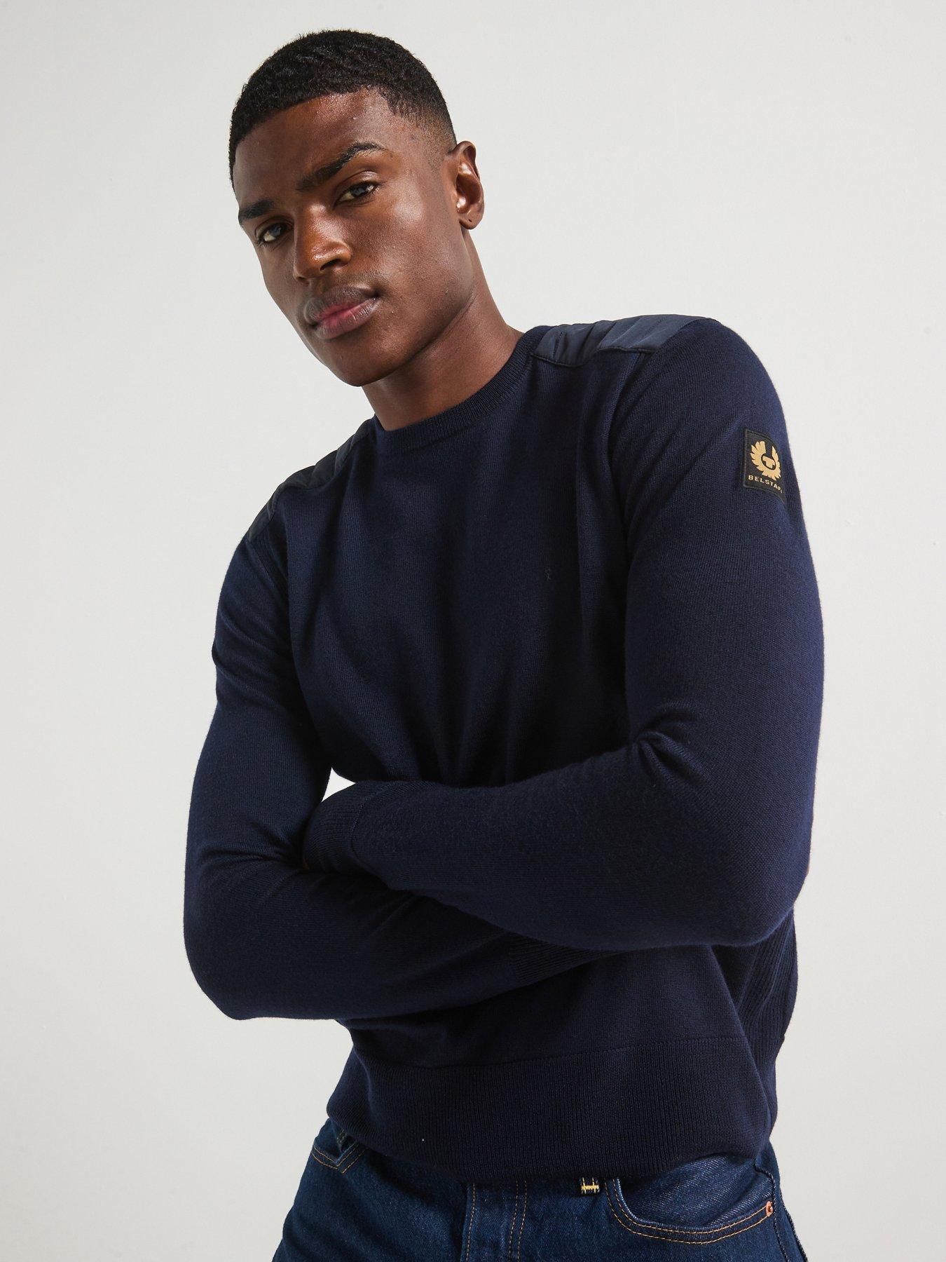 Image 1 of 6 of Belstaff Kerrigan Shoulder Patch Merino Wool Knitted Jumper - Navy