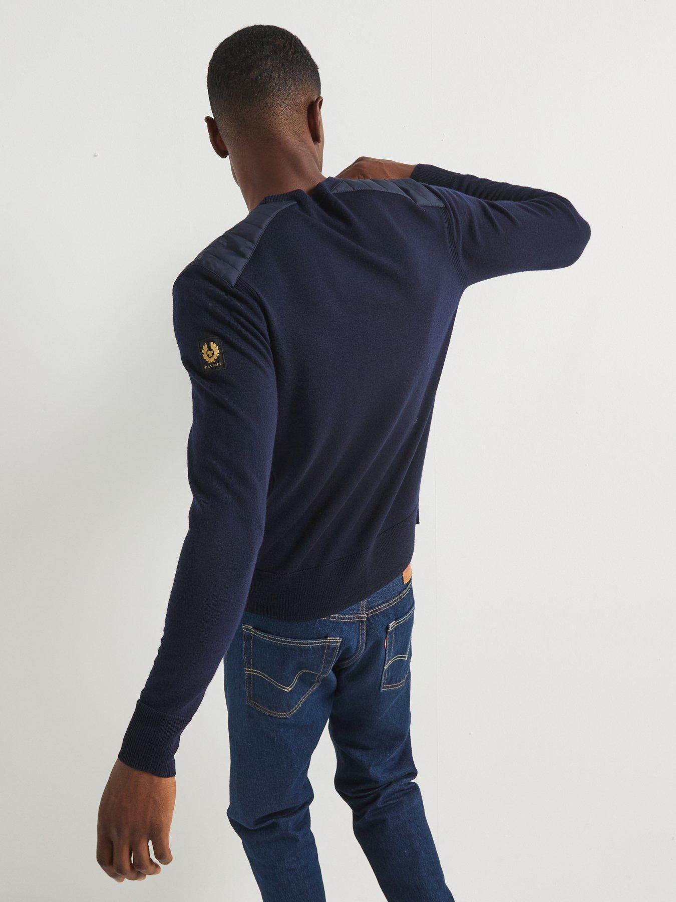 Image 2 of 6 of Belstaff Kerrigan Shoulder Patch Merino Wool Knitted Jumper - Navy