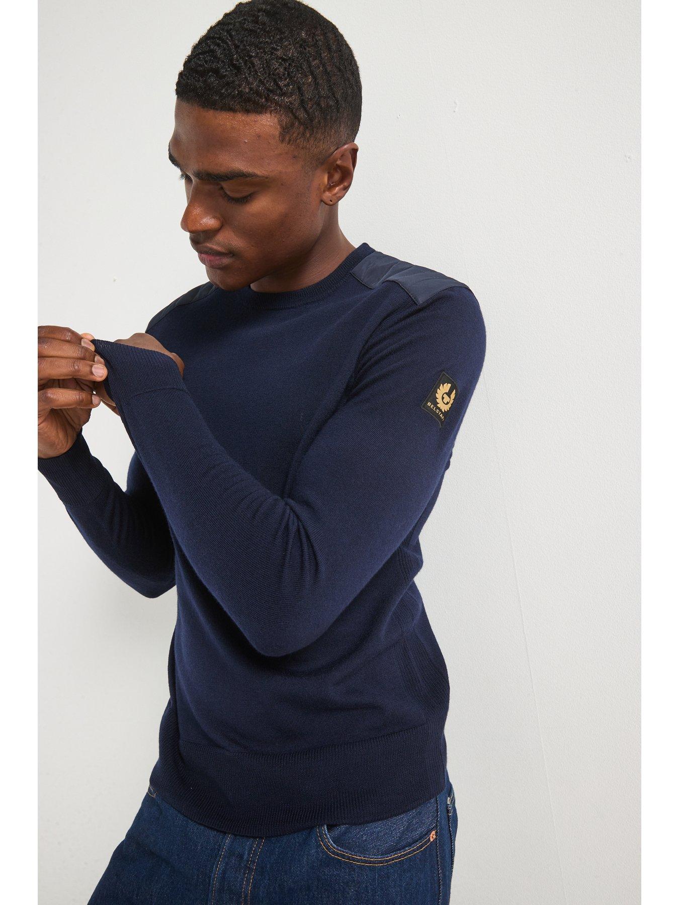 Image 4 of 6 of Belstaff Kerrigan Shoulder Patch Merino Wool Knitted Jumper - Navy
