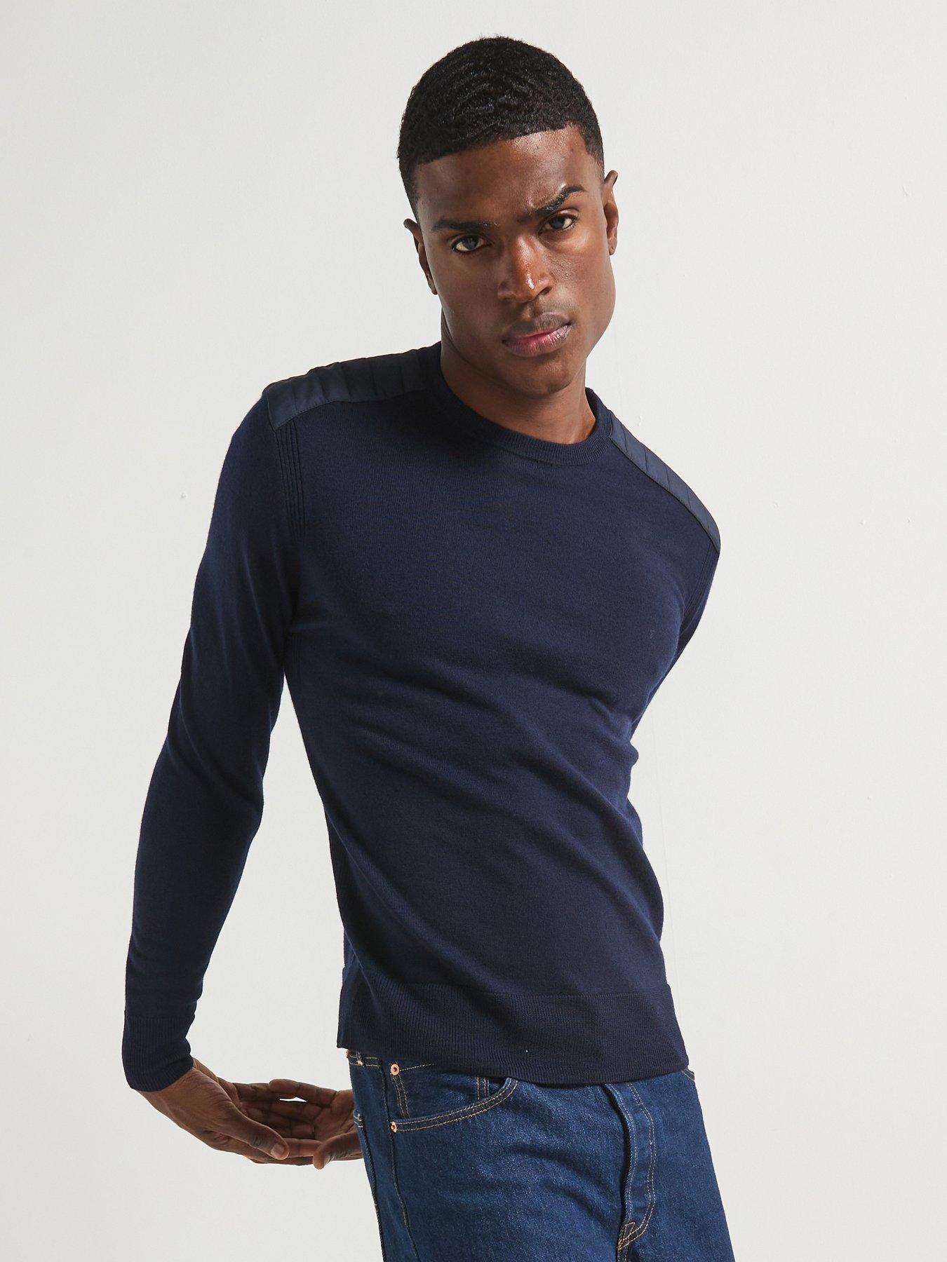 Image 5 of 6 of Belstaff Kerrigan Shoulder Patch Merino Wool Knitted Jumper - Navy