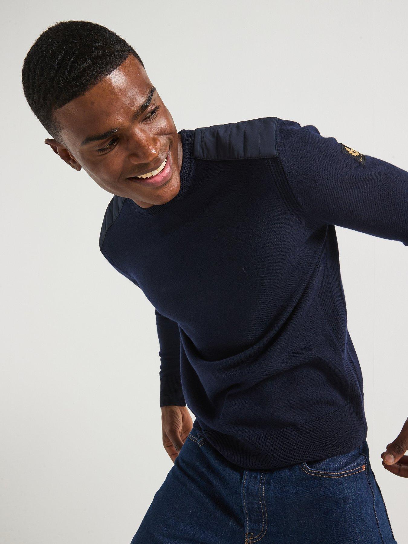 Image 6 of 6 of Belstaff Kerrigan Shoulder Patch Merino Wool Knitted Jumper - Navy