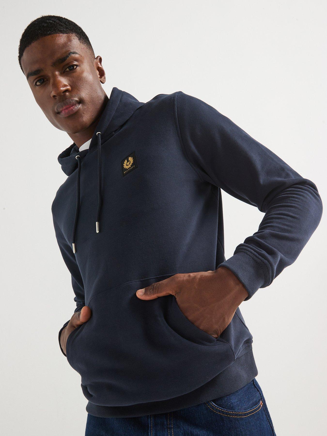 Belstaff Left Chest Patch Logo Regular Fit Overhead Hoodie - Navy