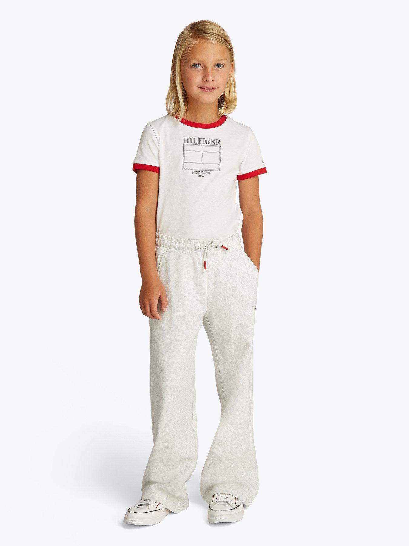undefined Girls Hilfiger Flag Wide Sweatpants - Grey