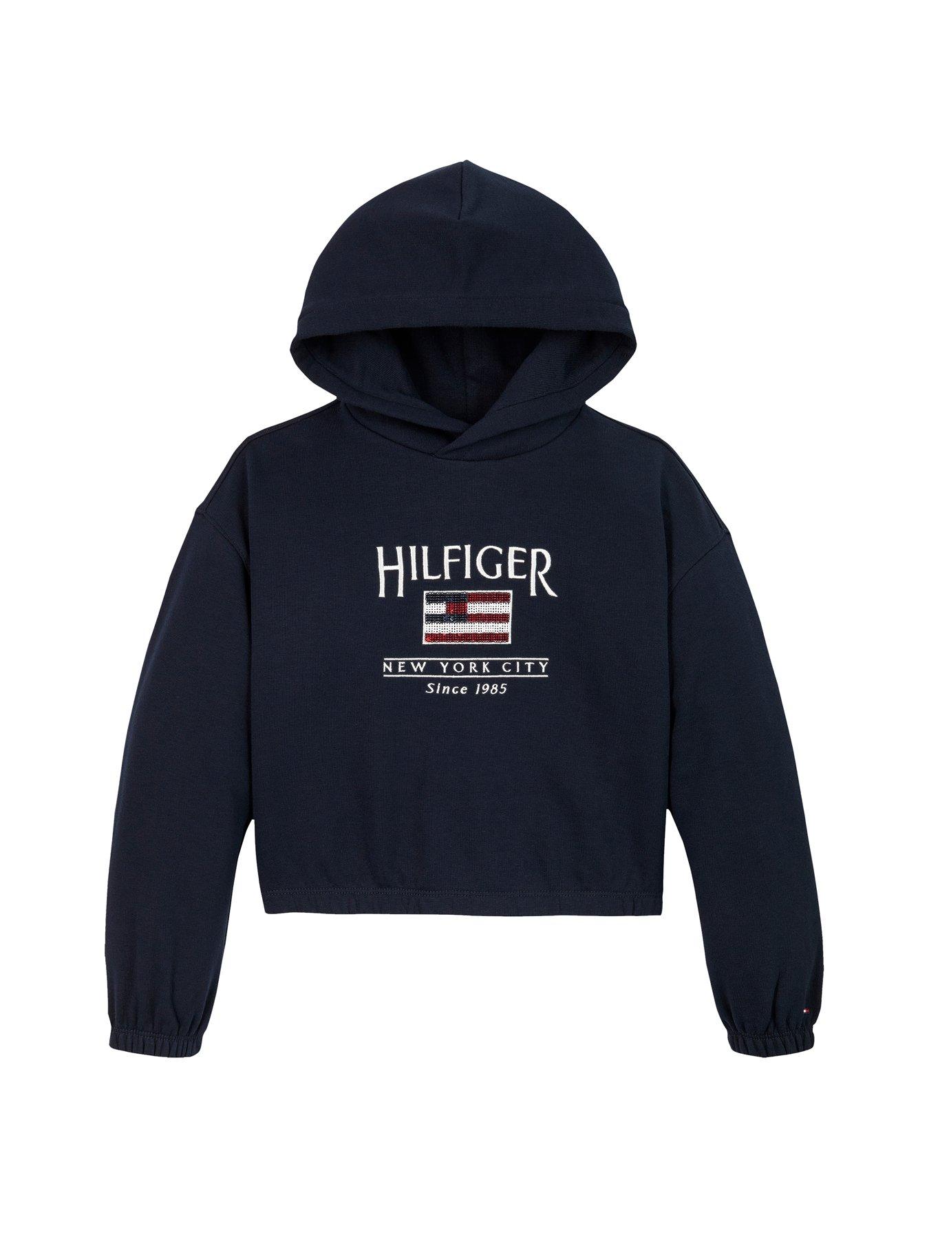 undefined Girls Sequin Flag Hoodie - Navy