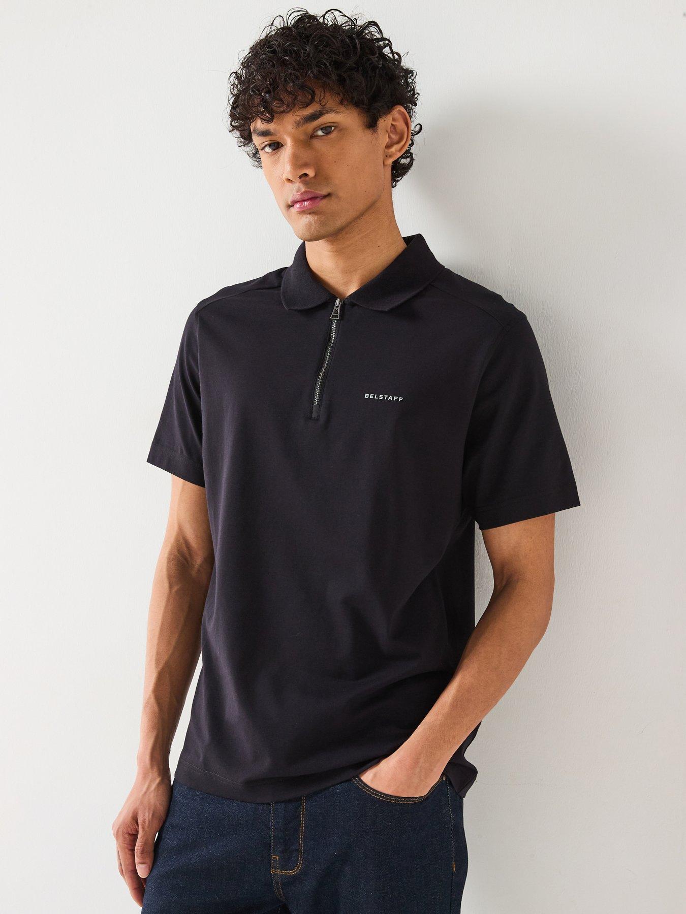 undefined Alloy Small Linear Logo Zip Cotton Polo Shirt - Black