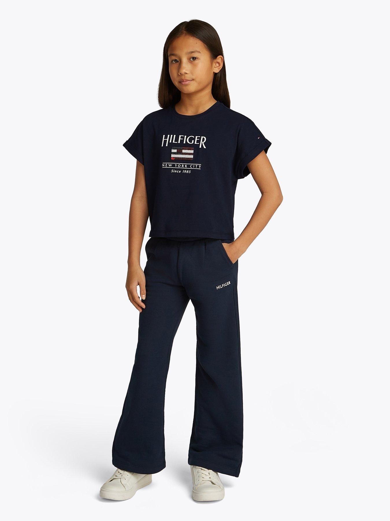 undefined Girls Sequins Flag Short Sleeve T-Shirt - Navy